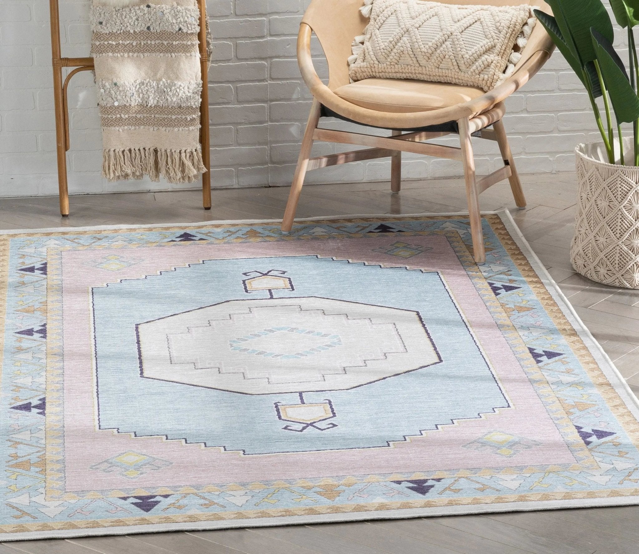 Ethnic Soft Medallion Modern Pink Light Blue Kids Flat-Weave Rug、mySite、gigharbornorthrealestate
