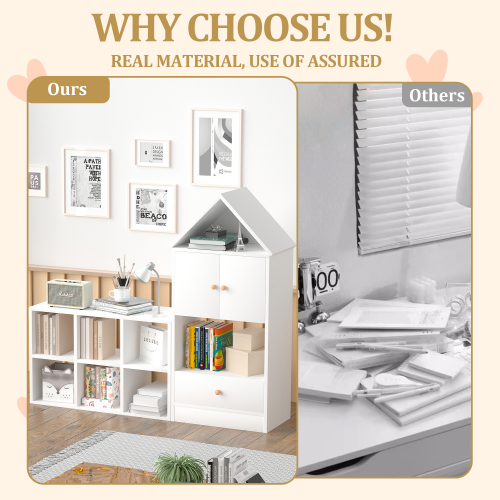 Versatile Children's Bookshelf with House-Shaped Design, Multi-Functional Storage for Books and Toys, Adjustable Placement, Durable Kids Organizer for Playroom or Bedroom Easy Assembly & Safe for Kid、、casual
