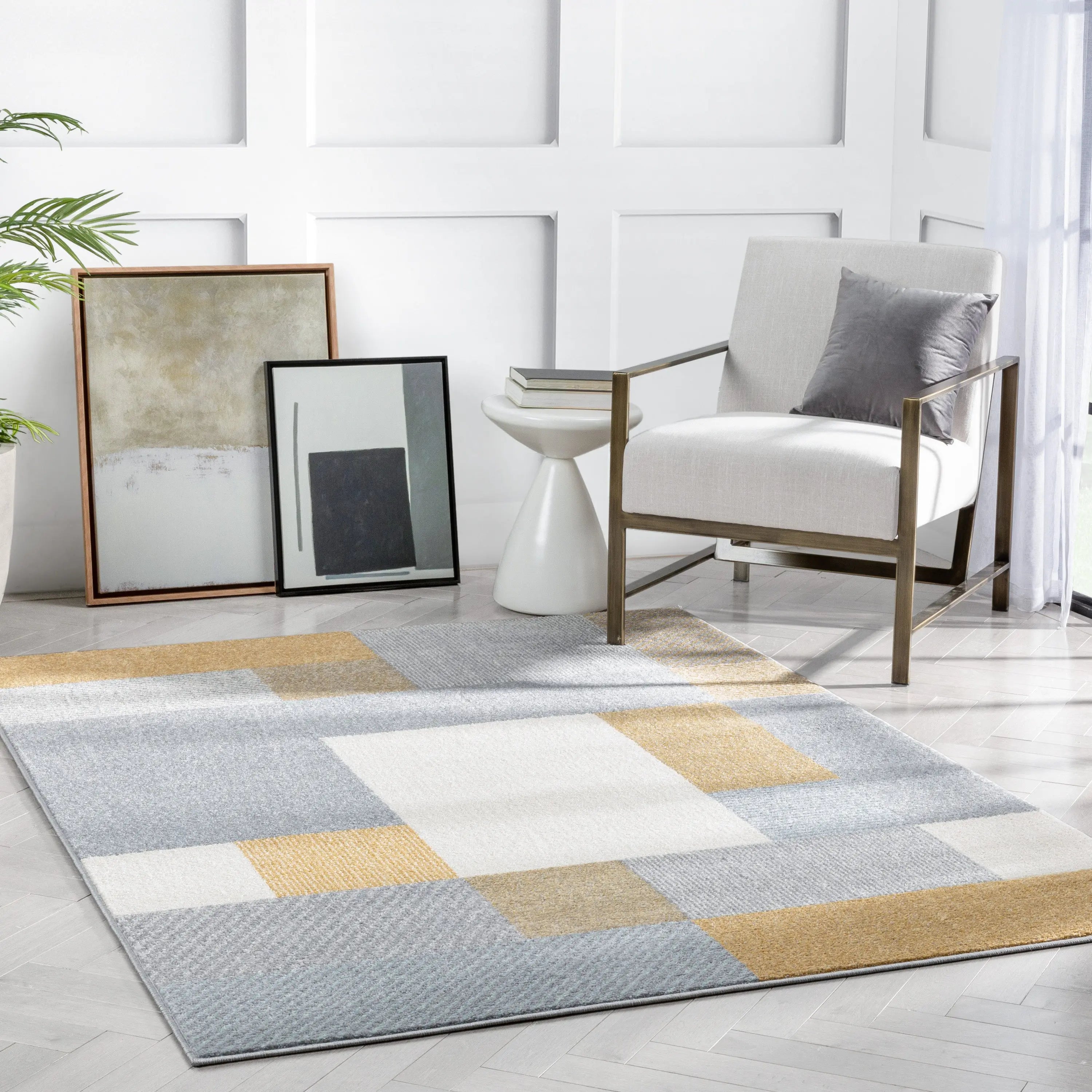 Wilma Modern Geometric Yellow Grey Rug、mySite、gigharbornorthrealestate