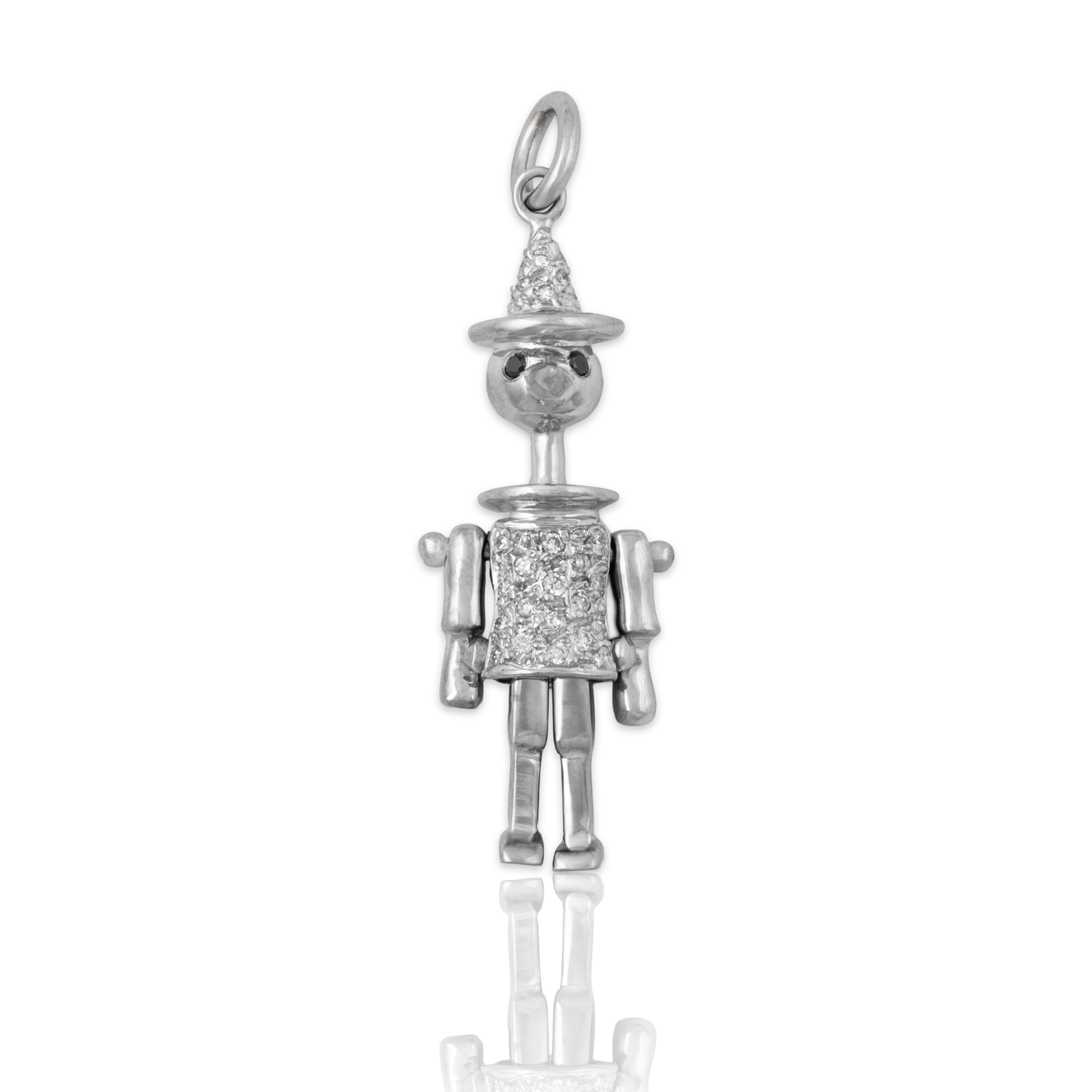 Vintage Heavy 18k White Gold .234cttw Diamond Rare Articulated Pinocchio Charm、mySite、hinf8tx79