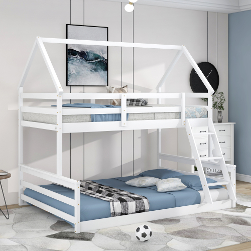 Twin Size Bunk House Bed with Slide and Ladder,Gray、、casual