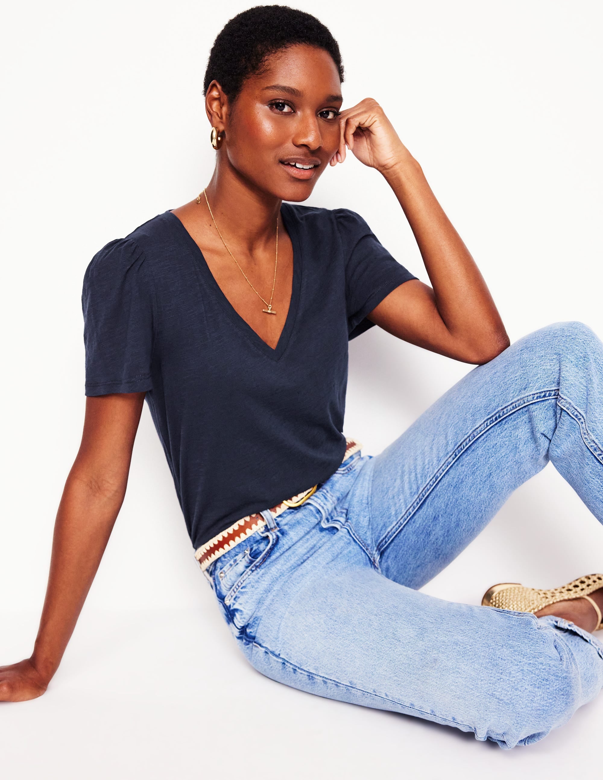  Short Sleeve V Neck T-shirt-Navy、mySite、ashleygrahame