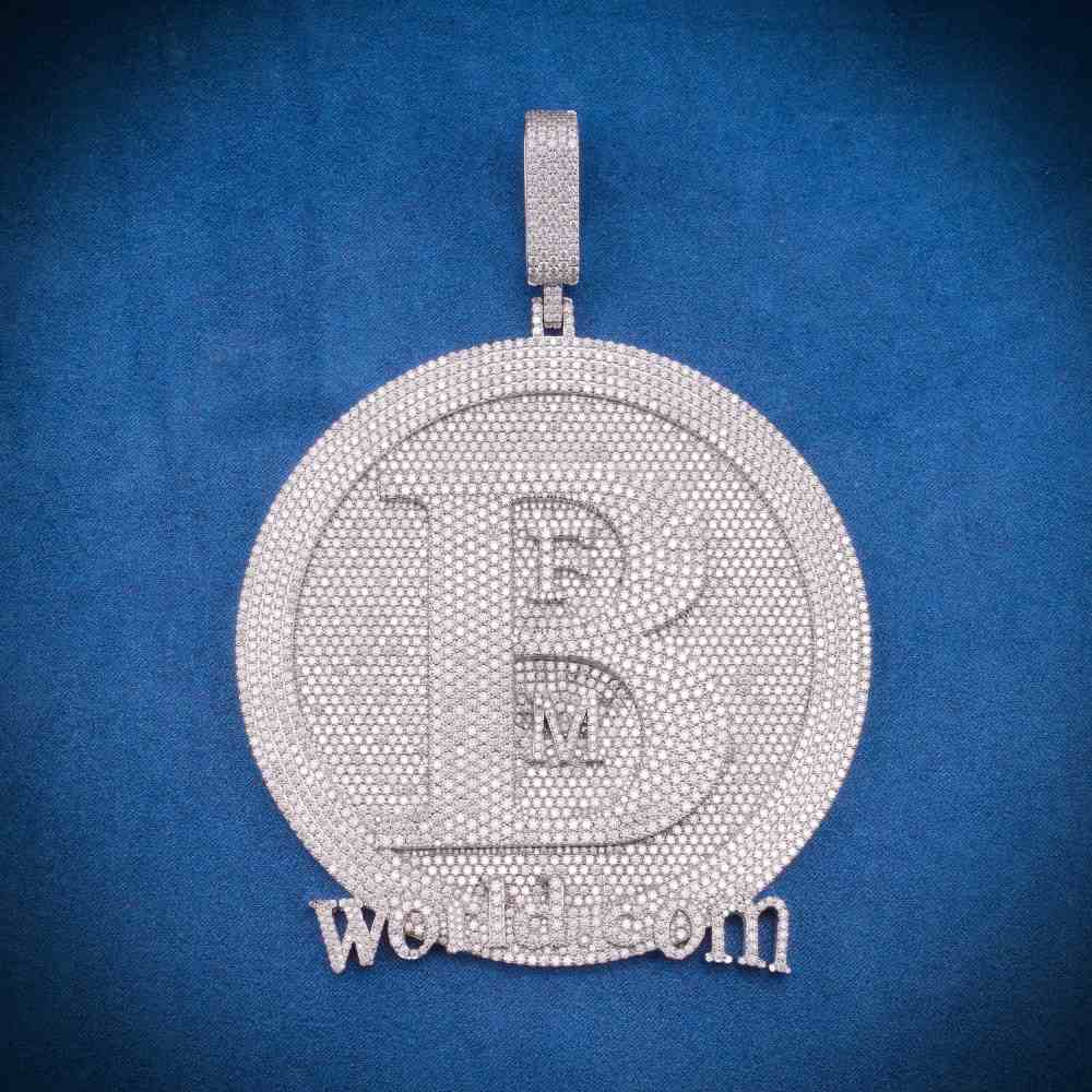 B Custom Moissanite Circle Pendant 14K White Gold、mySite、hinf8tx79