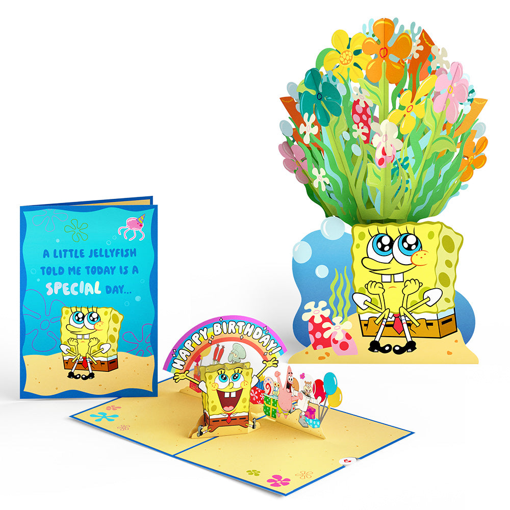 SpongeBob SquarePants Birthday Pop-Up Card & Flower Buds Bouquet Bundle、mySite、solidvoid