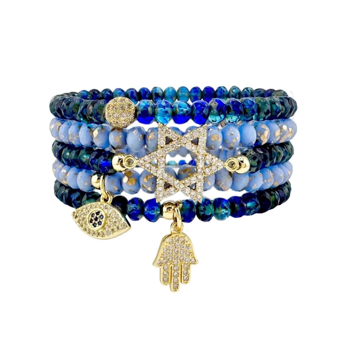 Harper Star of David Protection Stack of Crystal Bracelets - Shades of Blue、mySite、topwebapps