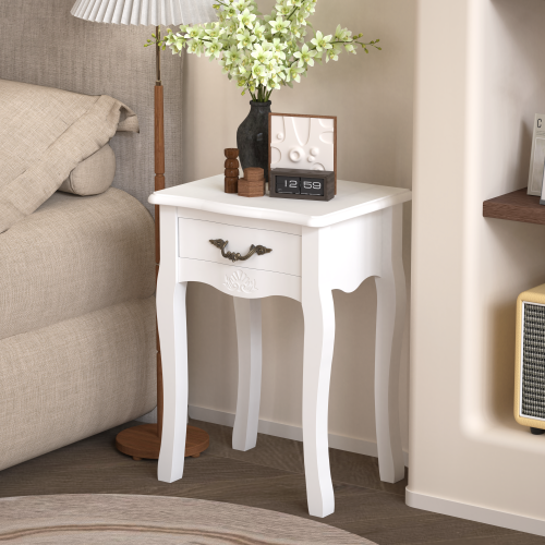 White Bathroom Floor-standing Storage Table with a Drawer、、casual