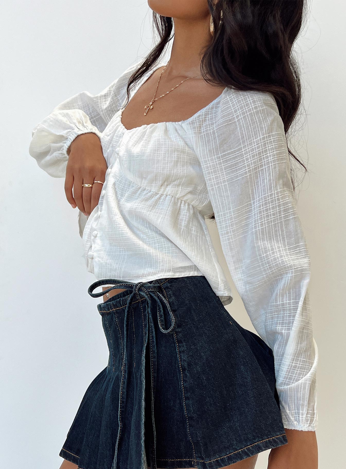 Maxime Long Sleeve Top White、mySite、solidvoid