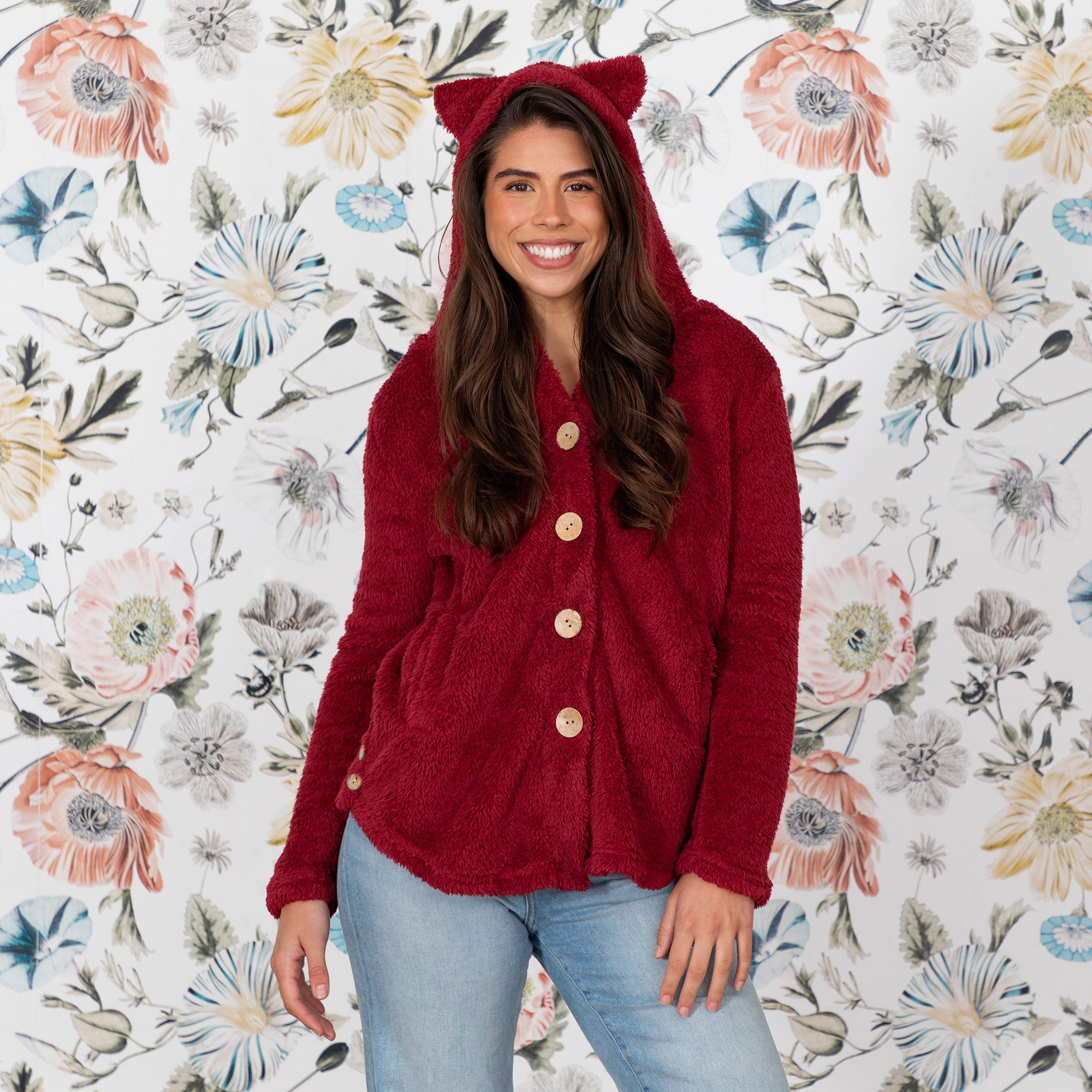 Soft Fluffy Cat Ears Button Up Hoodie、mySite、camillekostekn