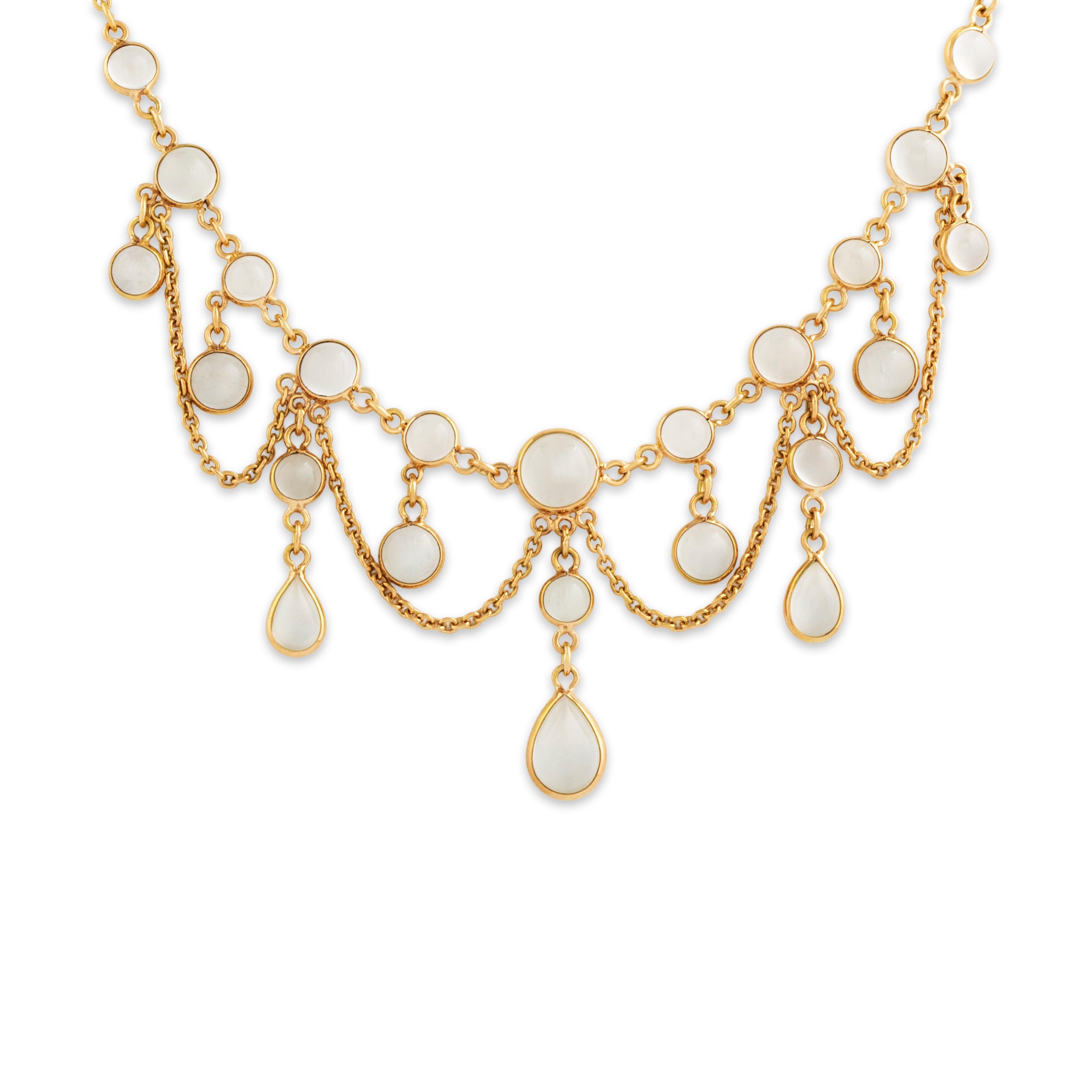 Antique Edwardian 14k Yellow Gold 18cttw Moonstone Festoon Necklace 16.75、mySite、hinf8tx79