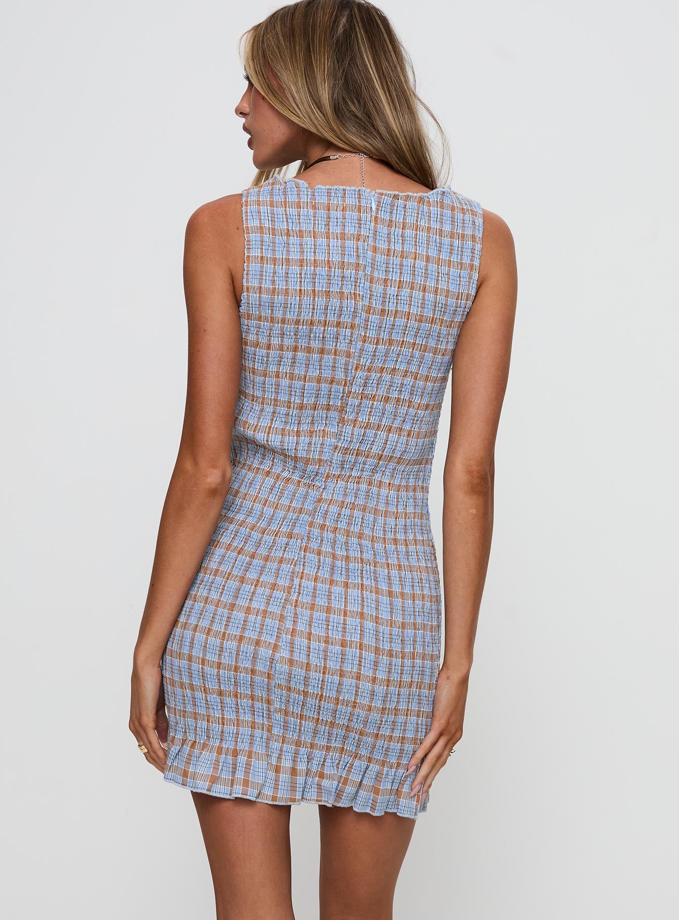 Cecilea Shirred Mini Dress Blue、mySite、solidvoid