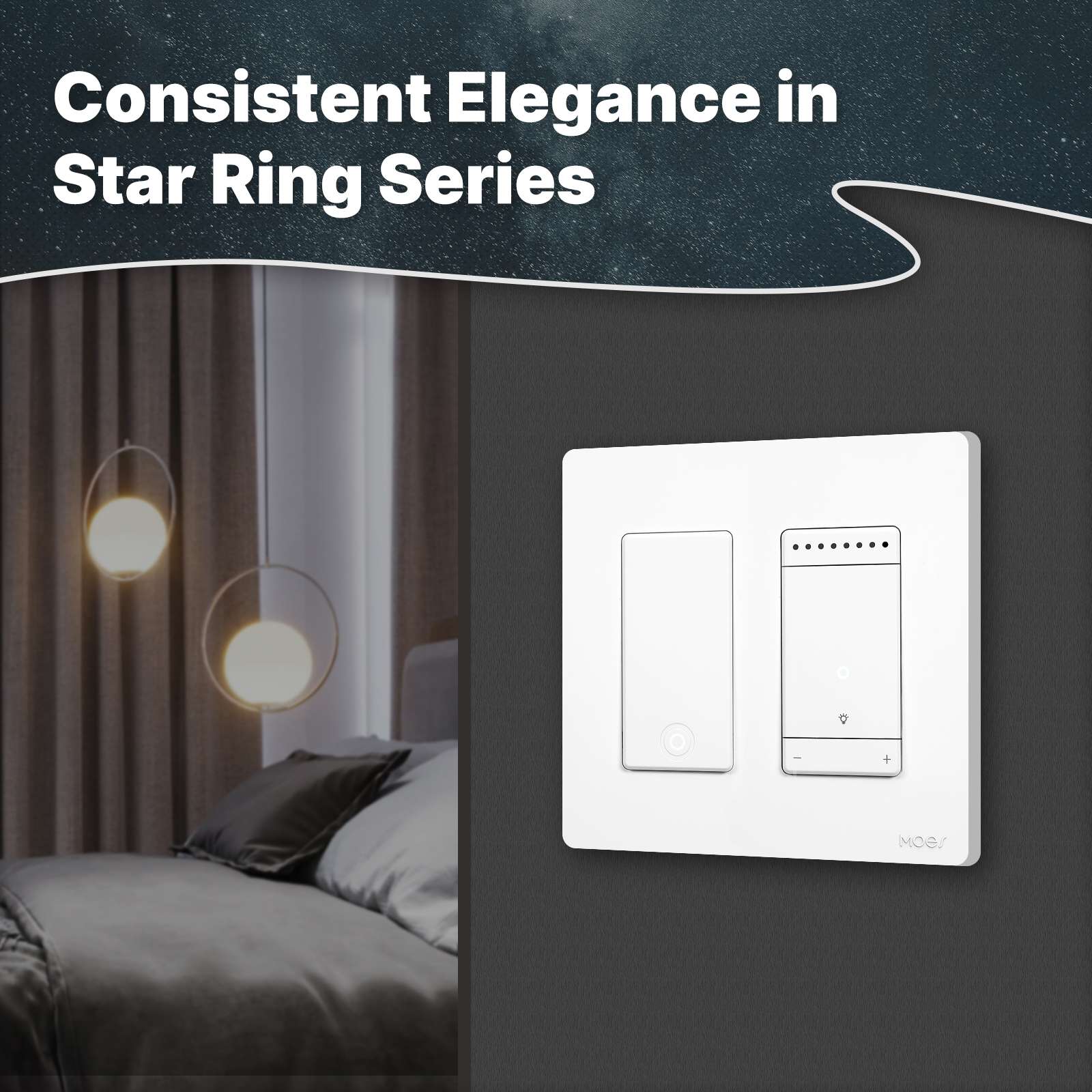 MOES Star Ring WiFi Smart Dimmer Light Switch 3Way Grounding Design App Control US Standard、mySite、fannypackpong