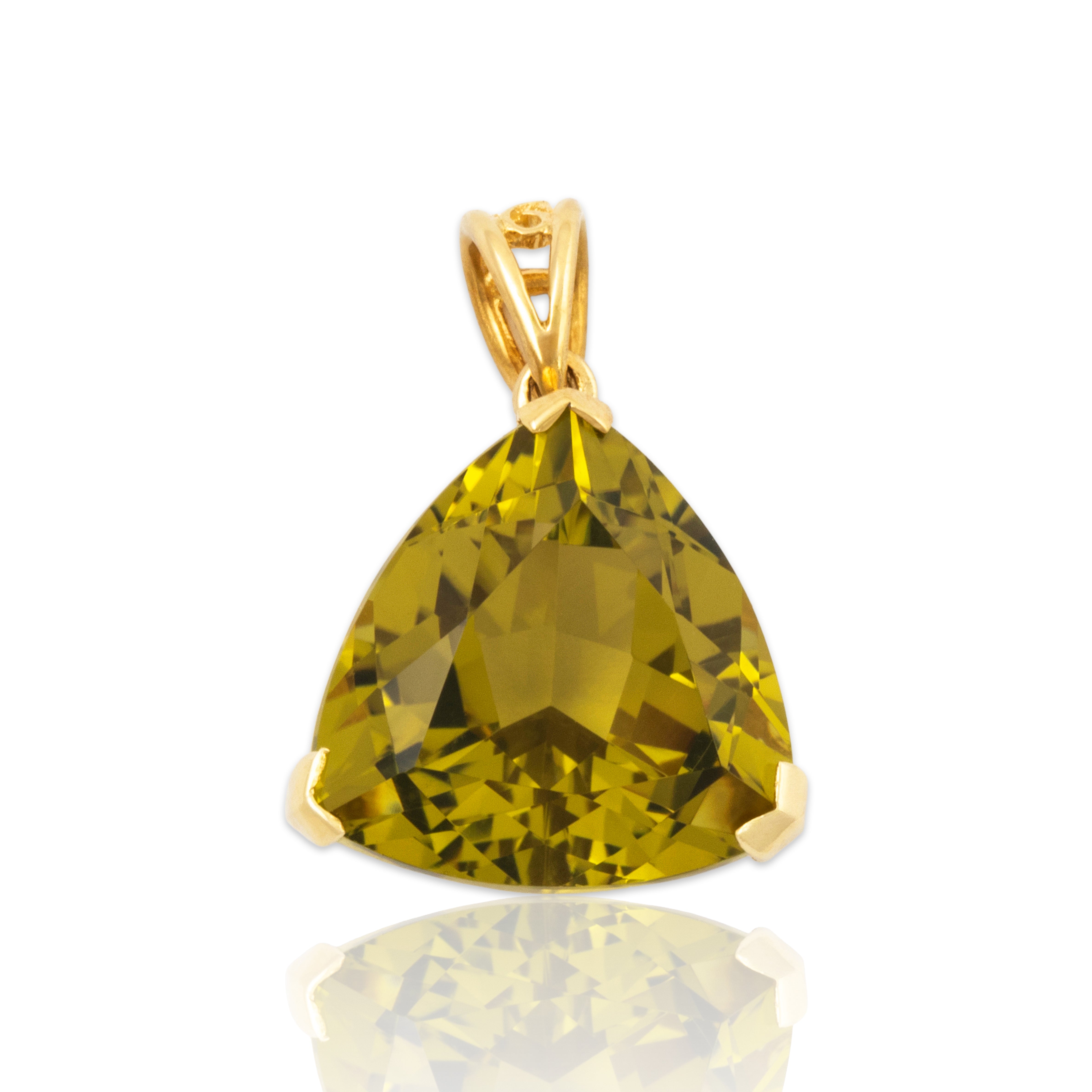 Vintage 14k Yellow Gold 6.3ct Olive Quartz Oversized Trilliant Pendant、mySite、hinf8tx79