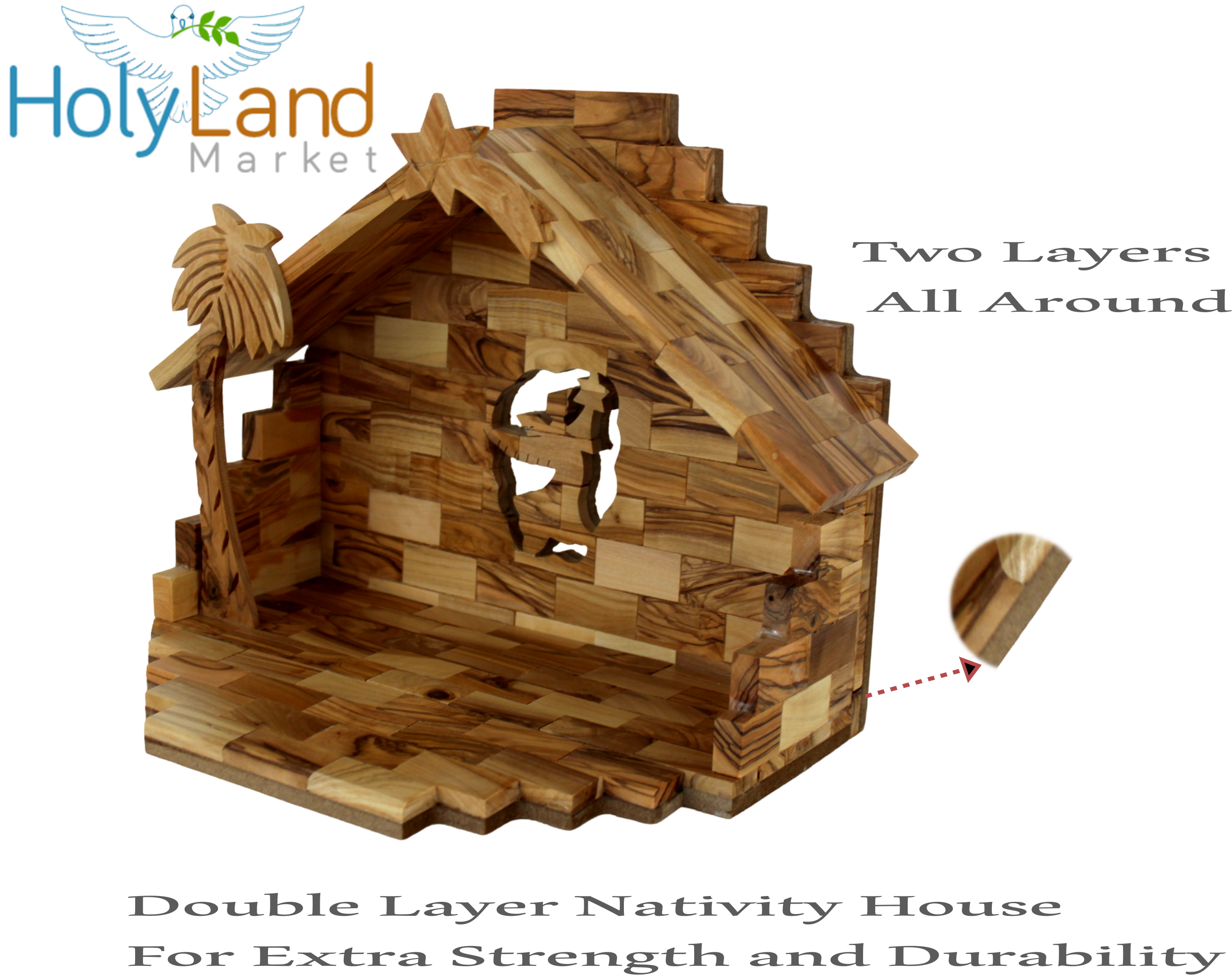 Holy Land Market Christmas Decorations Indoor - Inspirational Deluxe Olive Wood Nativity Set, Hand Carved by Christian Artisans in Bethlehem, Perfect Christmas Table Decor, 12 Piece Set、mySite、topwebapps