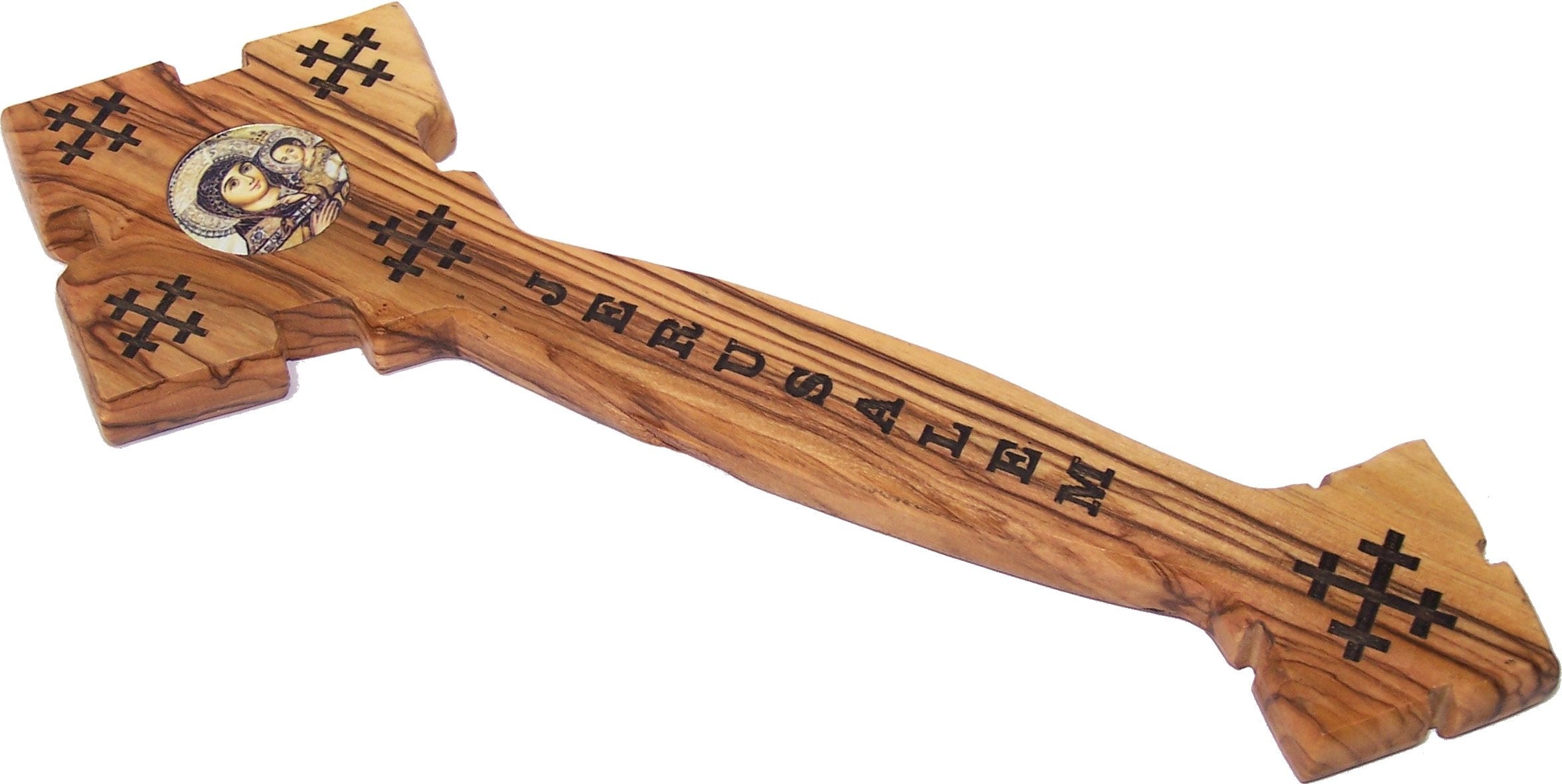 Holy Land Market Priest Hand held Blessing Cross - Hand Carved from Olive Wood Eastern Cross with Two Icons Model I - 9 Inches、mySite、topwebapps