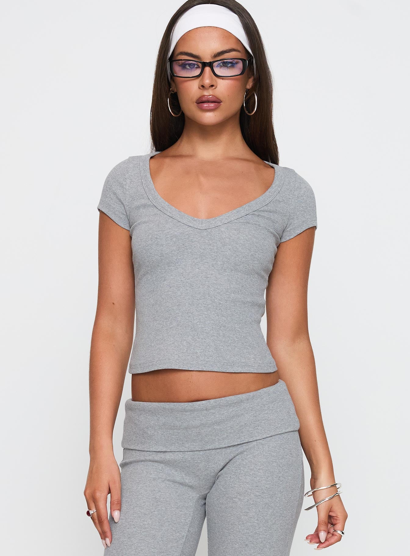 Lovely Day V Neck Top Grey Marle、mySite、solidvoid