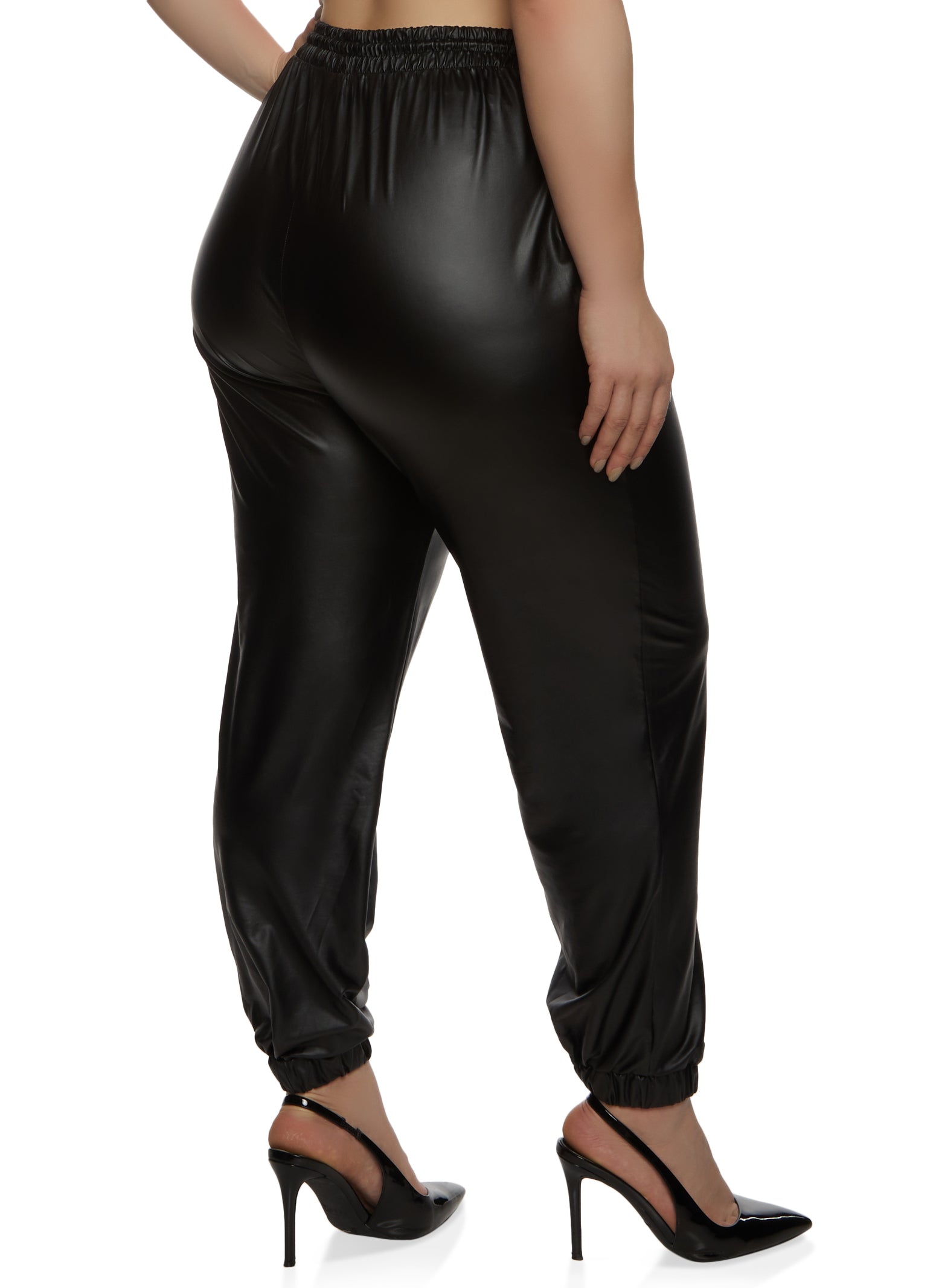 Plus Size Faux Leather High Waisted Joggers、mySite、camillekostekn