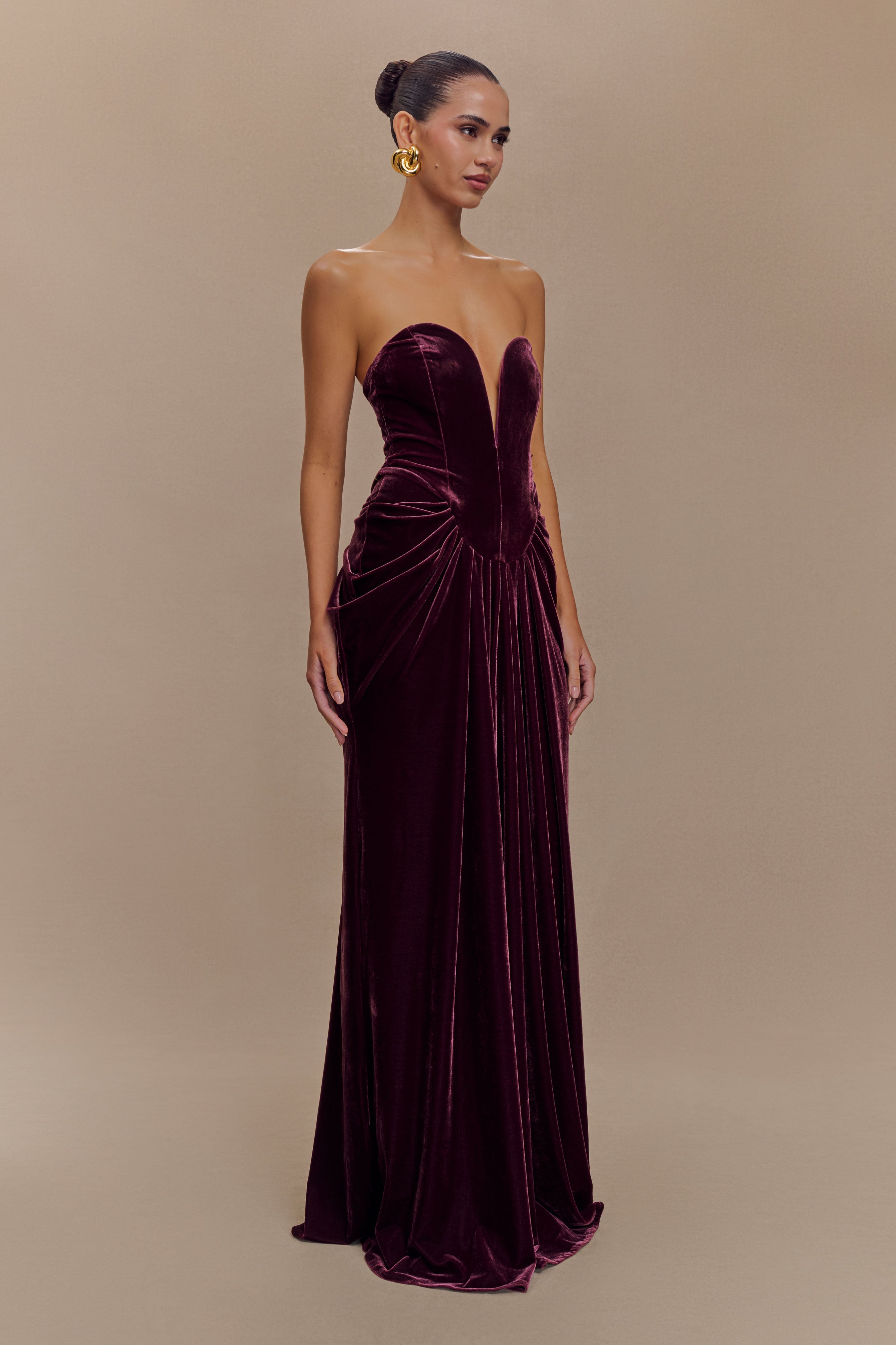 Paige Strapless Velvet Maxi Dress - Plum、mySite、solidvoid