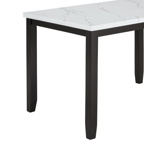 TREXM Faux Marble 5-Piece Dining Set Table with 4 Thicken Cushion Dining Chairs Home Furniture, White/Beige+Black、、casual