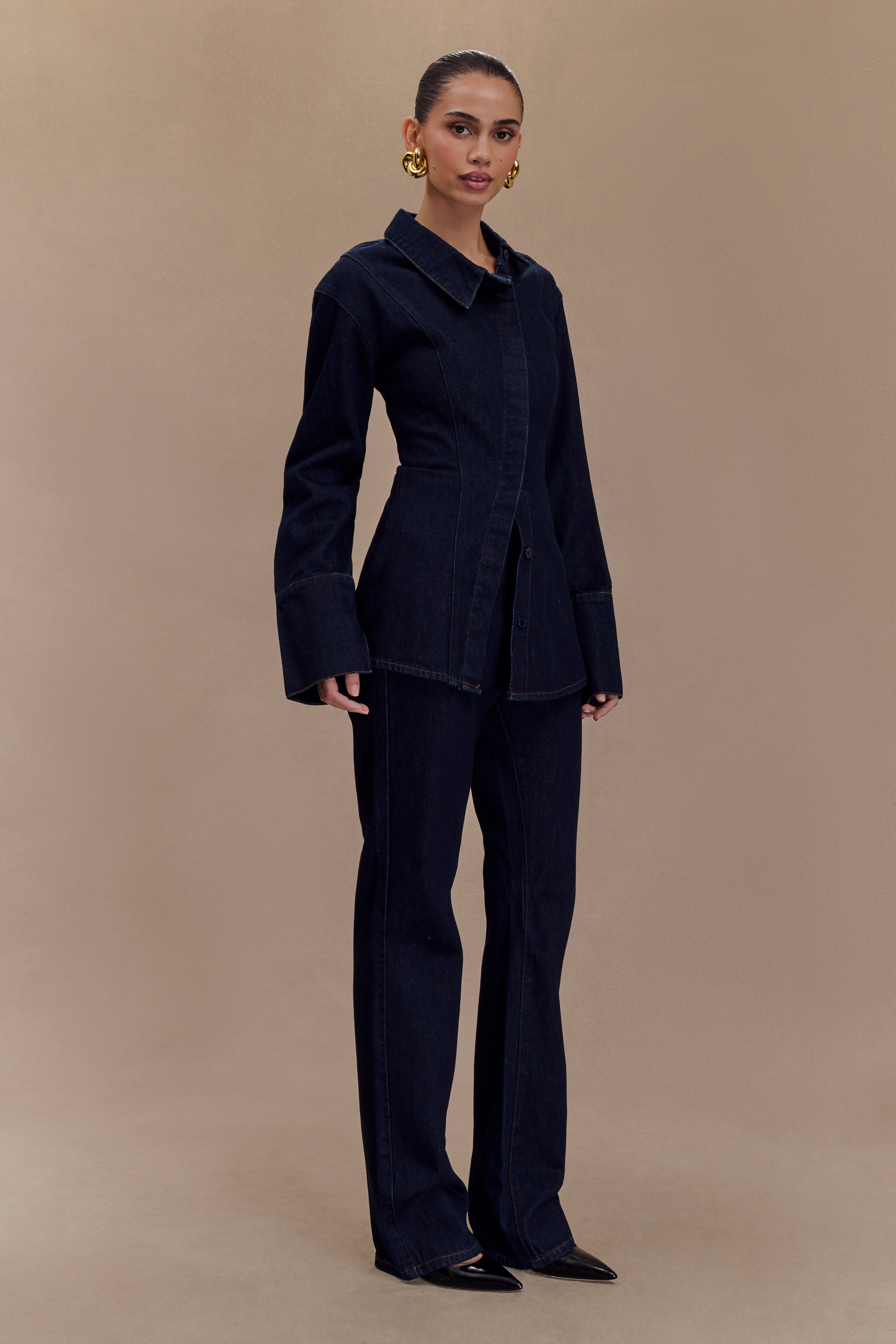 Jericho Asymmetrical Denim Shirt - Indigo Blue、mySite、solidvoid