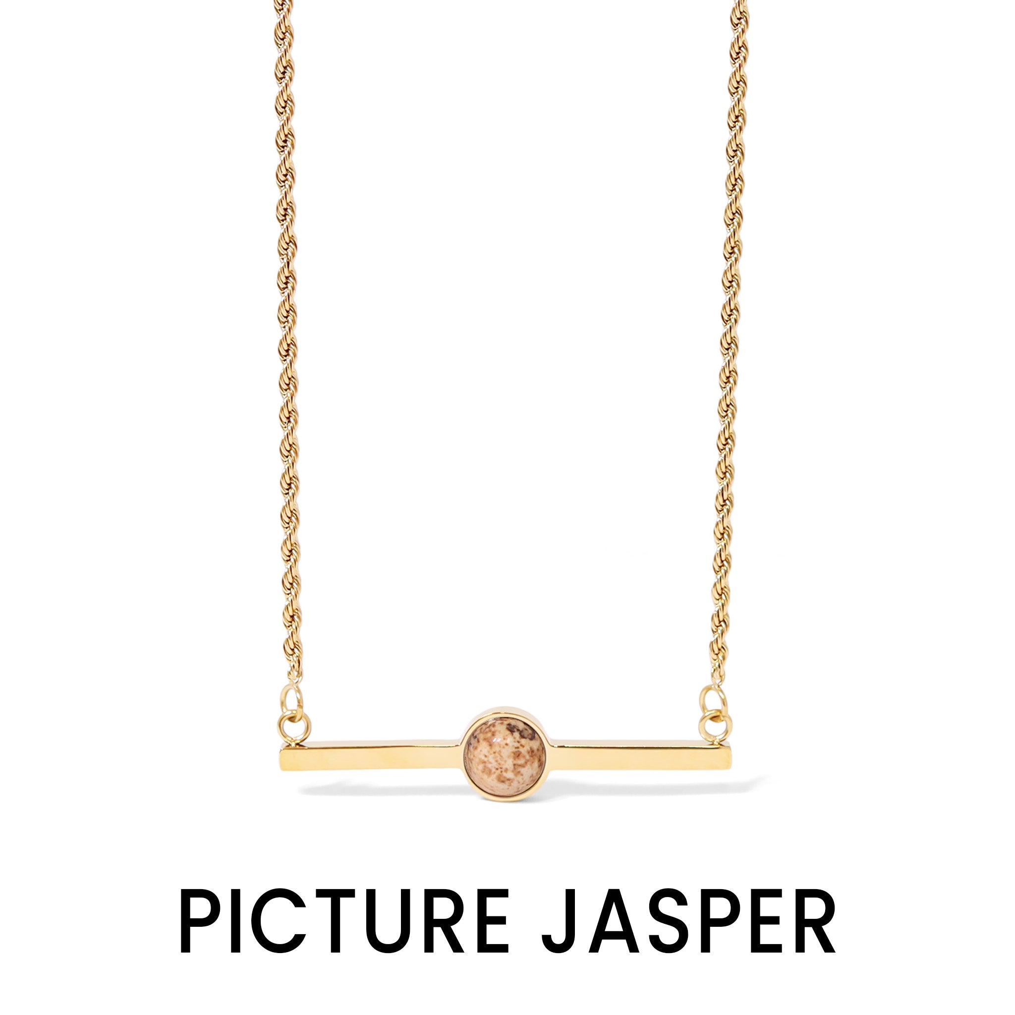 18K Gold PVD Stainless Steel Semi Precious Natural Stone Bar Necklace / CHN9965、mySite、dreamappss