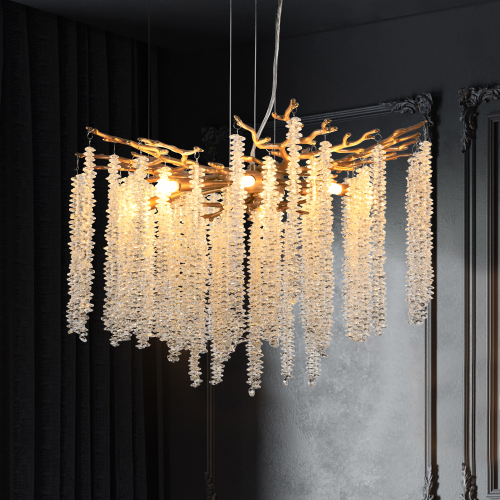 24-inch Modern Golden Pendant Light with Cascading Crystal Strands, Ideal for Living Room, Dining Room and Foyer, High-End Decorative Lighting Fixture (Bulb Not Included)、、eastwooduniform