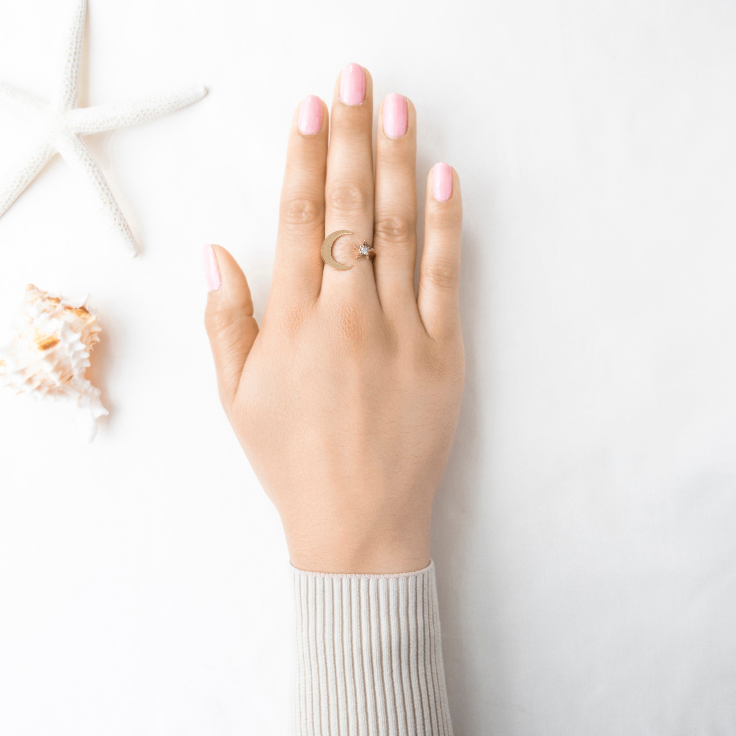 Vintage 14k Yellow Gold Diamond Celestial Moon & Star Ring 8.50、mySite、hinf8tx79
