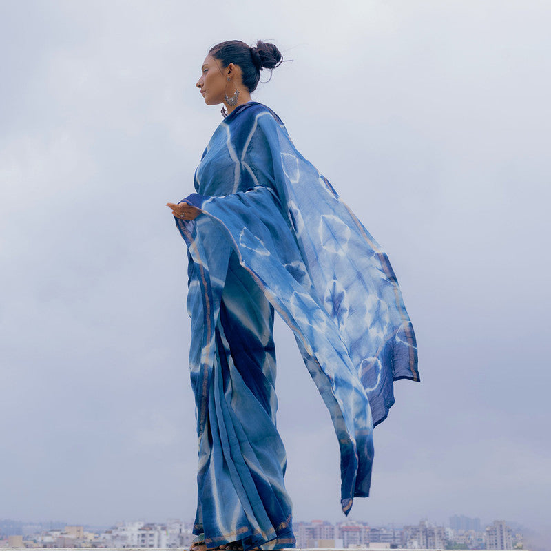 Chanderi Saree | Handblock Print | Blue、mySite、camillekostekn