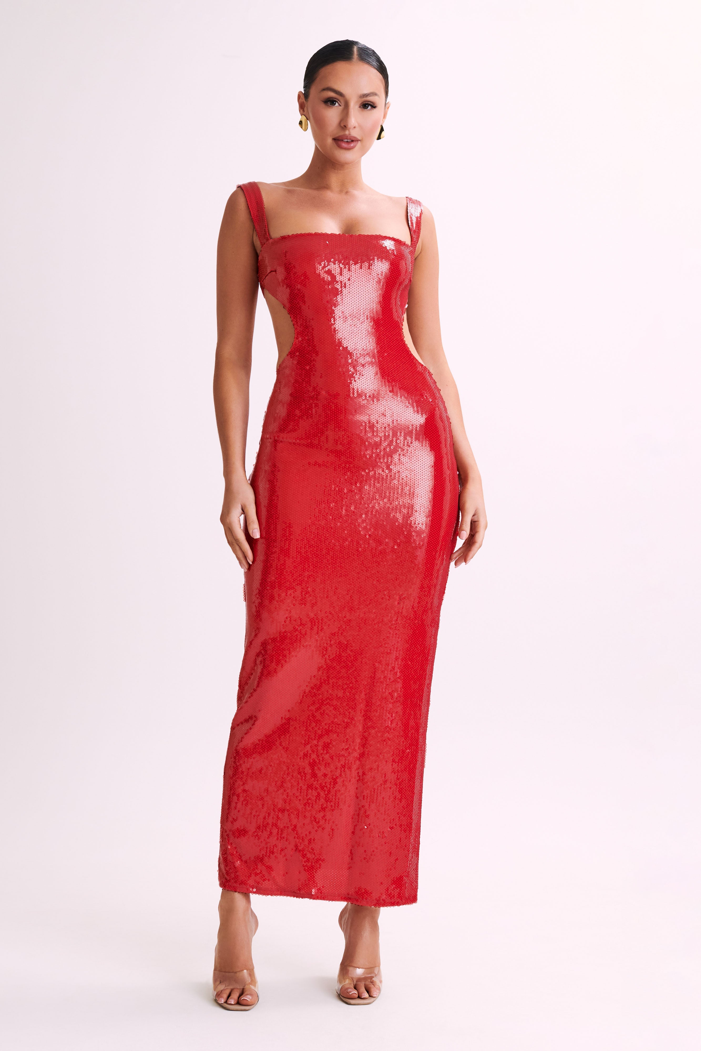 Adoria Sequin Cut Out Maxi Dress - Red、mySite、solidvoid