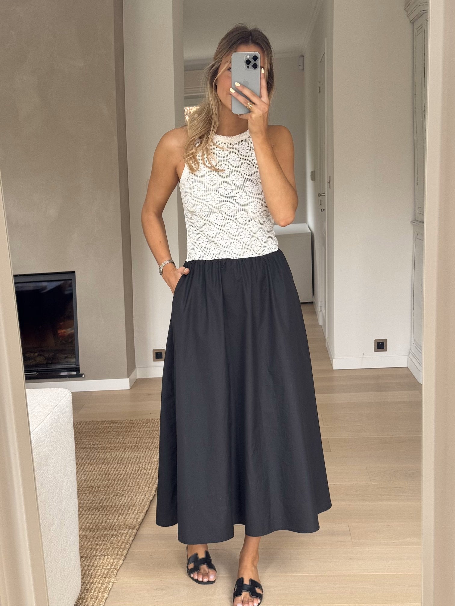 White pleated skirt