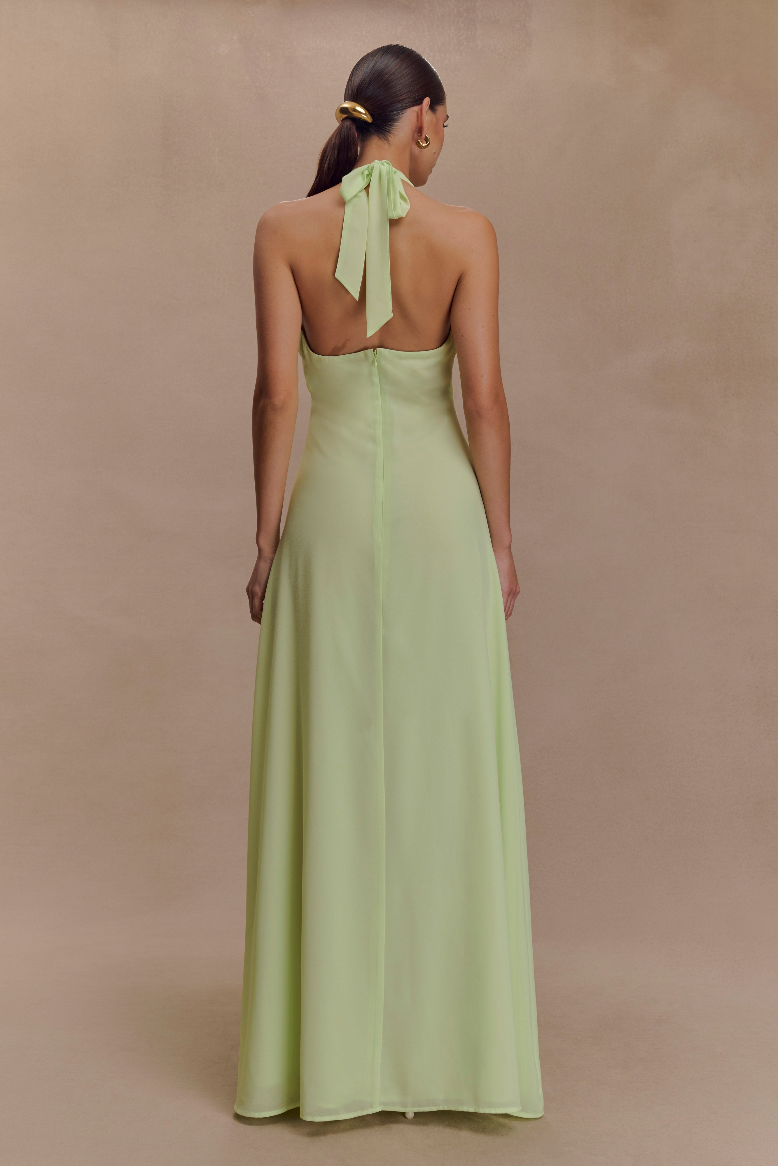 Malakhai Chiffon Halter Maxi Dress - Pastel Green、mySite、solidvoid