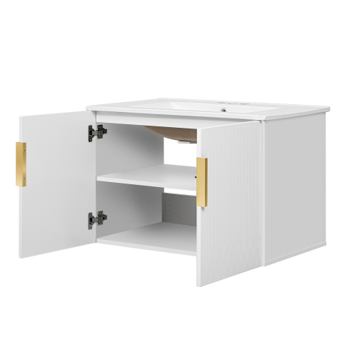 30" Vintage Bathroom Vanity with Ceramic Sink, with 3 Holes Single Ceramic Sink, Bathroom Storage Vanity Cabinet with 2 Soft Closing Doors、、xpatfood