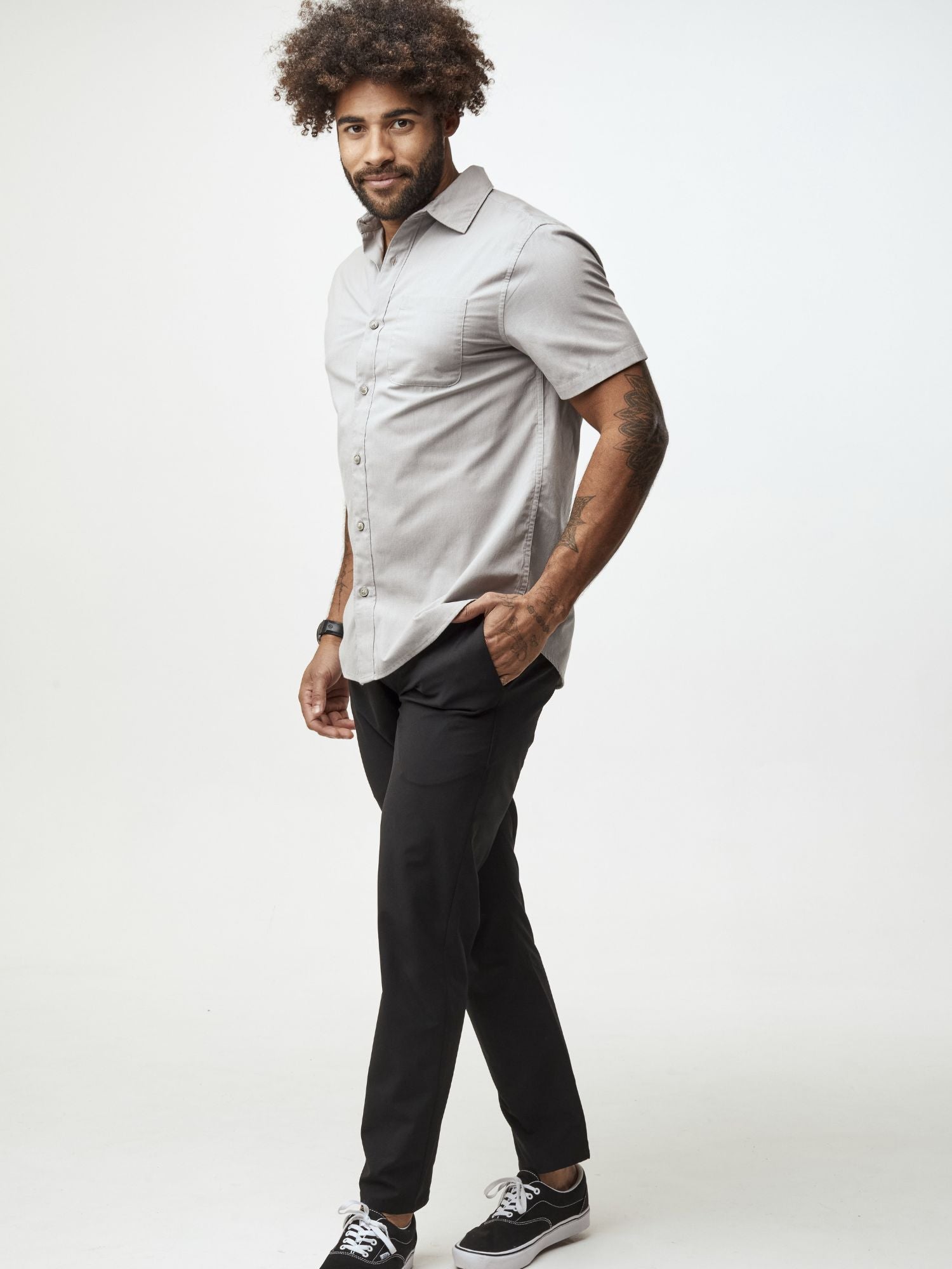  Vintage Grey Short Sleeve Stretch Button Up、mySite、ghnorth