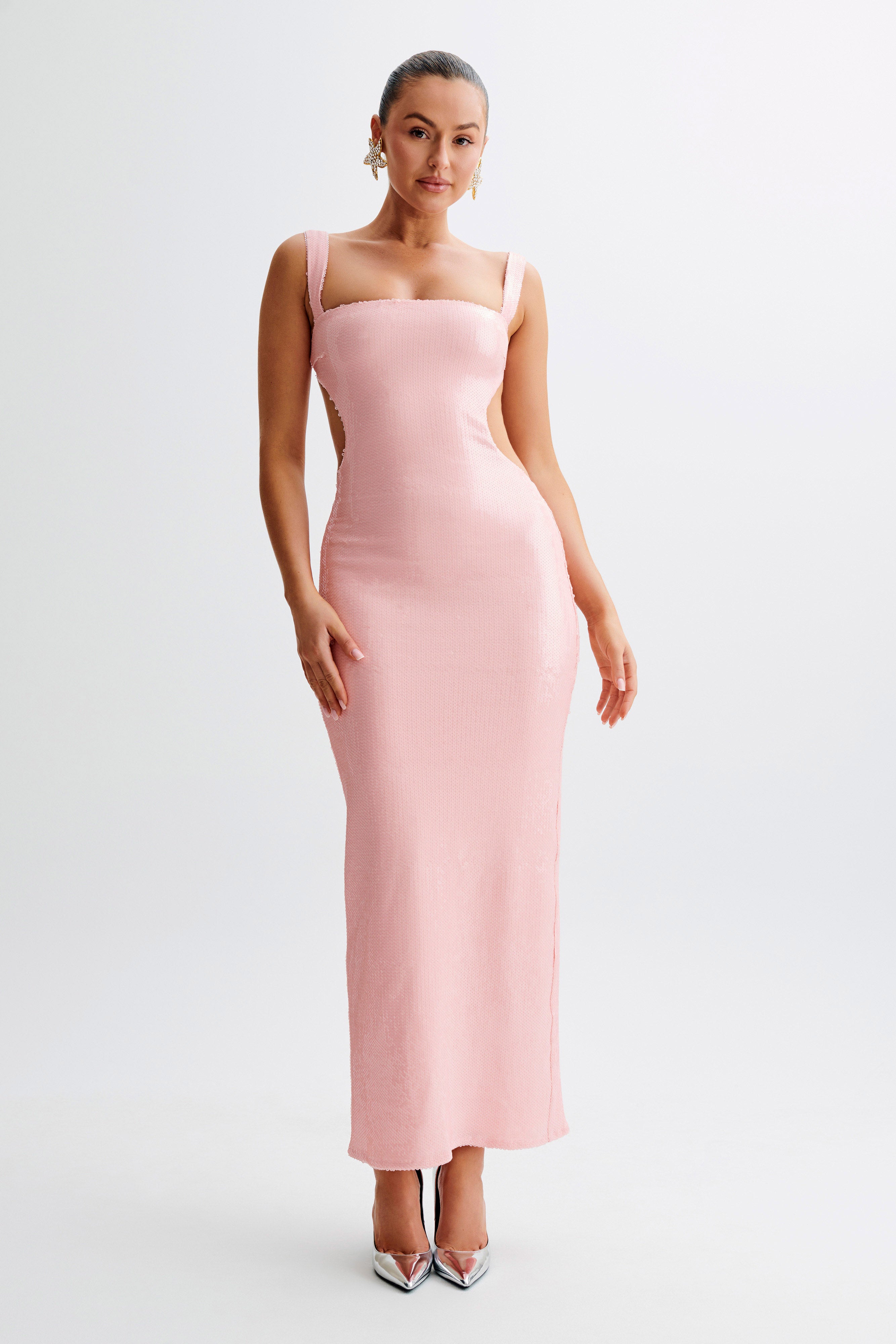 Adoria Sequin Cut Out Maxi Dress - Pale Pink、mySite、solidvoid
