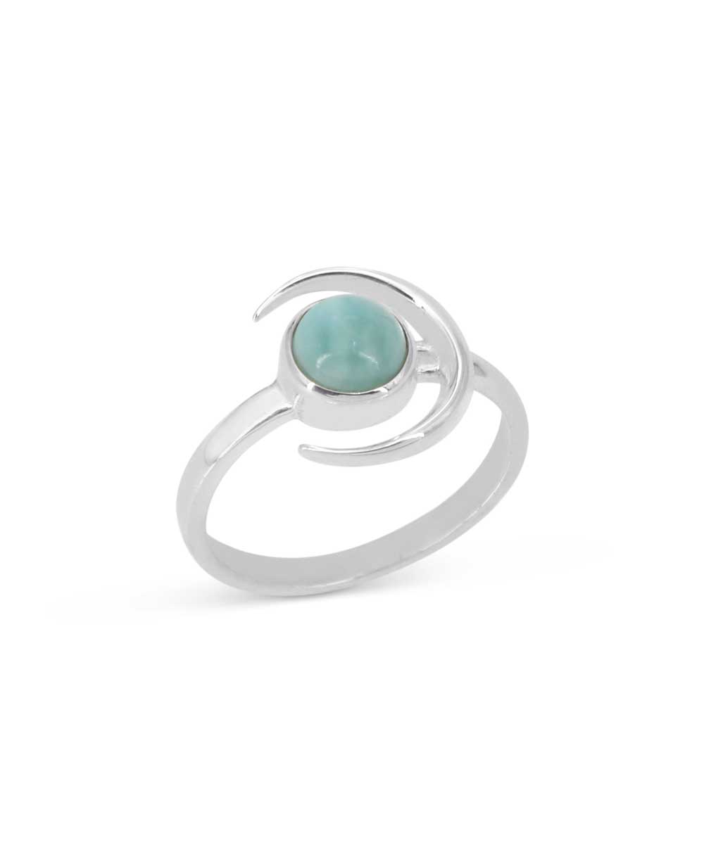 Sterling Silver Larimar Gemstone Ring with Crescent Moon Design、mySite、topwebapps