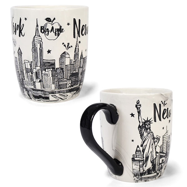 Marbled Black & White NYC Etched Skyline Mug – 12oz Ceramic with Curved Handle、mySite、vikingsvslions