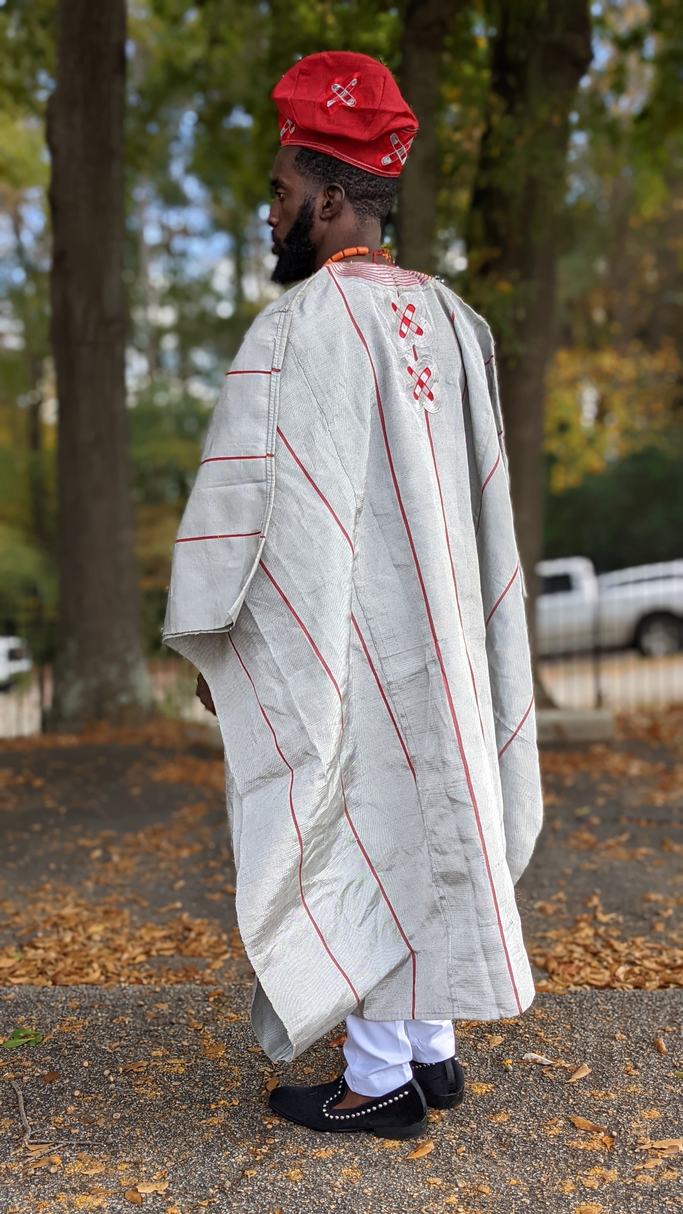 Adejobi Grey and Red Aso Oke Grand boubou African Agbada Robe - DPAGR20、mySite、solidvoid