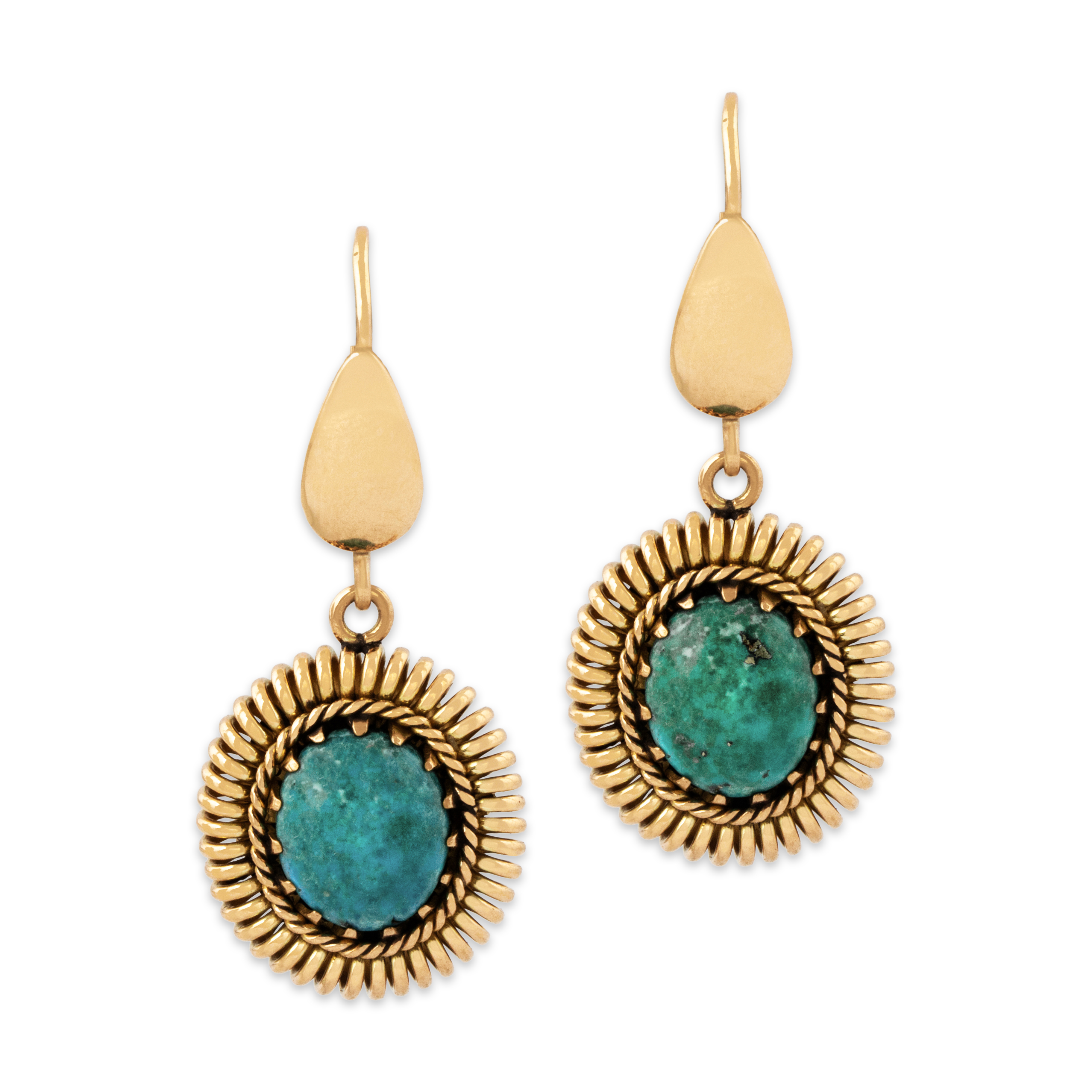 Vintage 14k Yellow Gold 4.5cttw Turquoise Spiral Halo Dangle Earrings、mySite、hinf8tx79