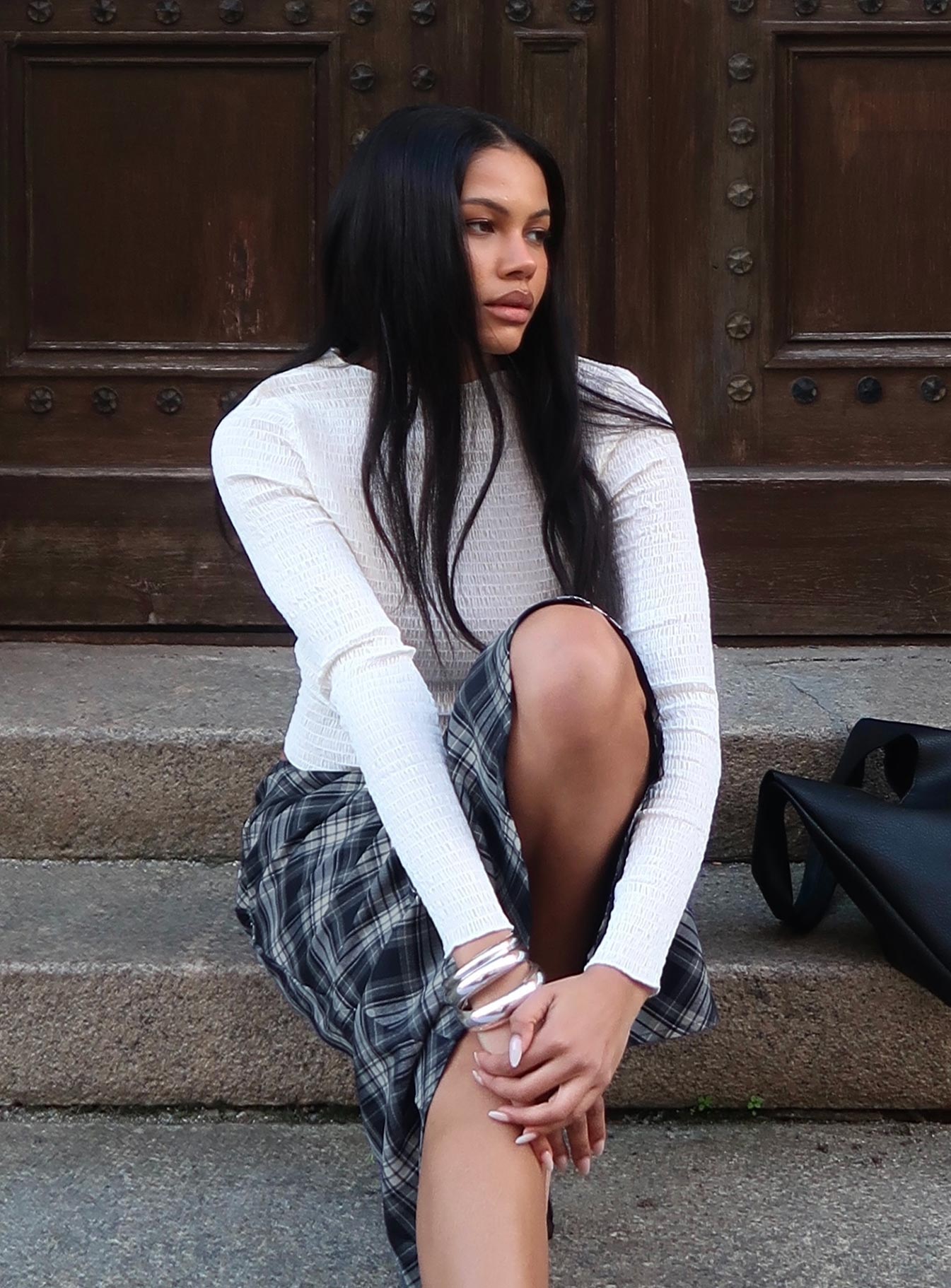 Murphey Ruched Long Sleeve Top Cream、mySite、solidvoid