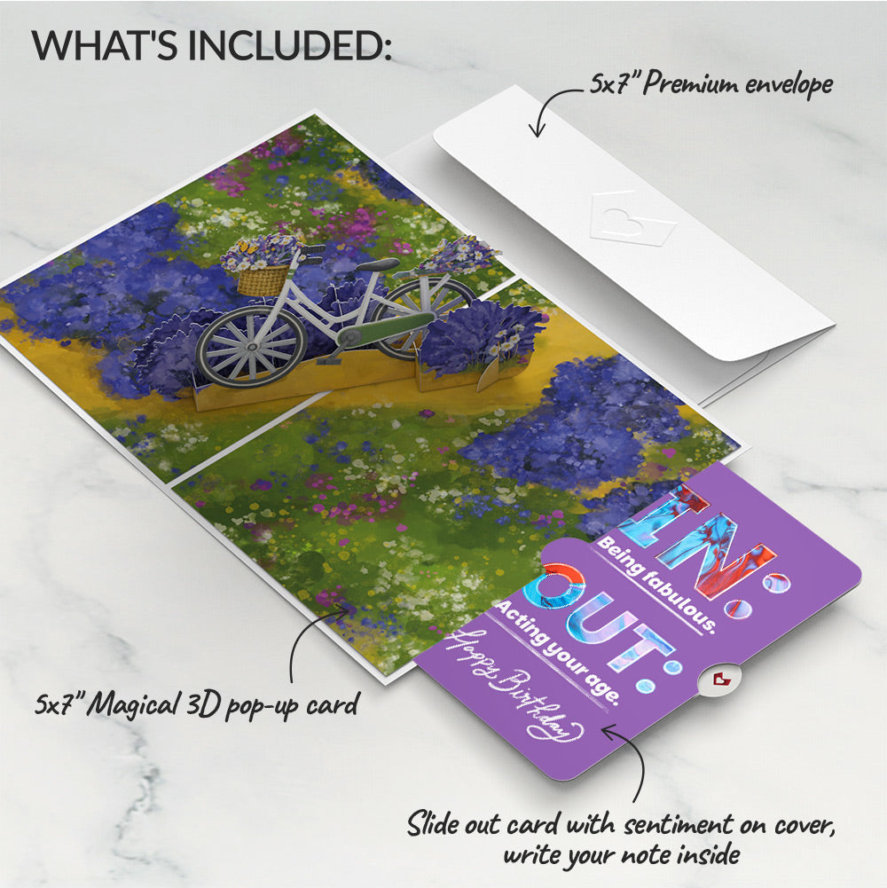 Lavender Bicycle Birthday Pop-Up Card and IN & OUT Sentiment Set、mySite、solidvoid
