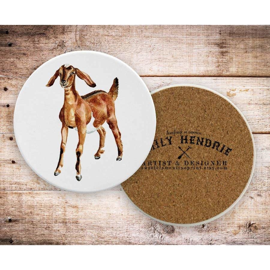 Watercolor Farm Animals Ceramic Coaster Set-Pig, Cow, Hen, Goat、mySite、g9winljtr