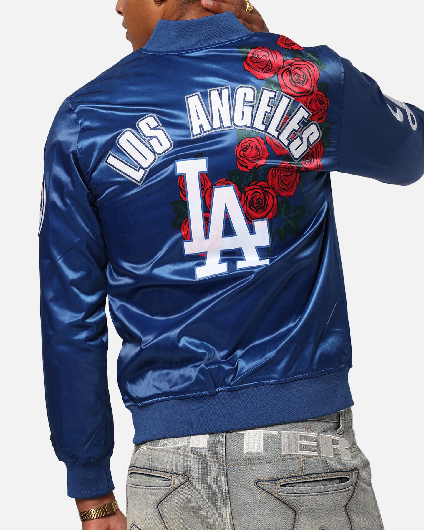 Pro Standard Los Angeles Dodgers Roses Satin Jacket Dark Blue、mySite、zt4zffjzw