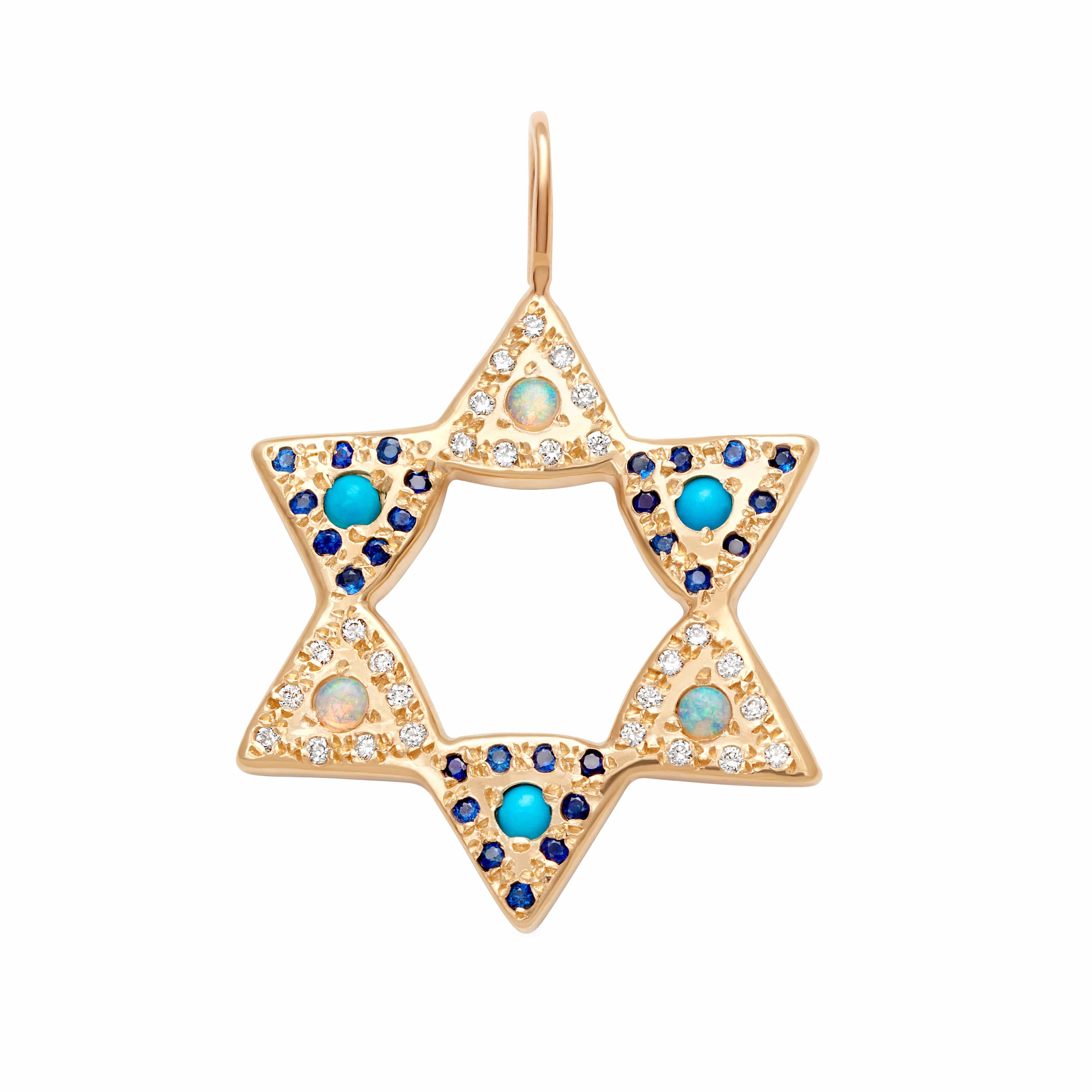 Opal and Turquoise Large Star of David Charm by Elisa Solomon - 14k Yellow, Rose or White Gold、mySite、topwebapps