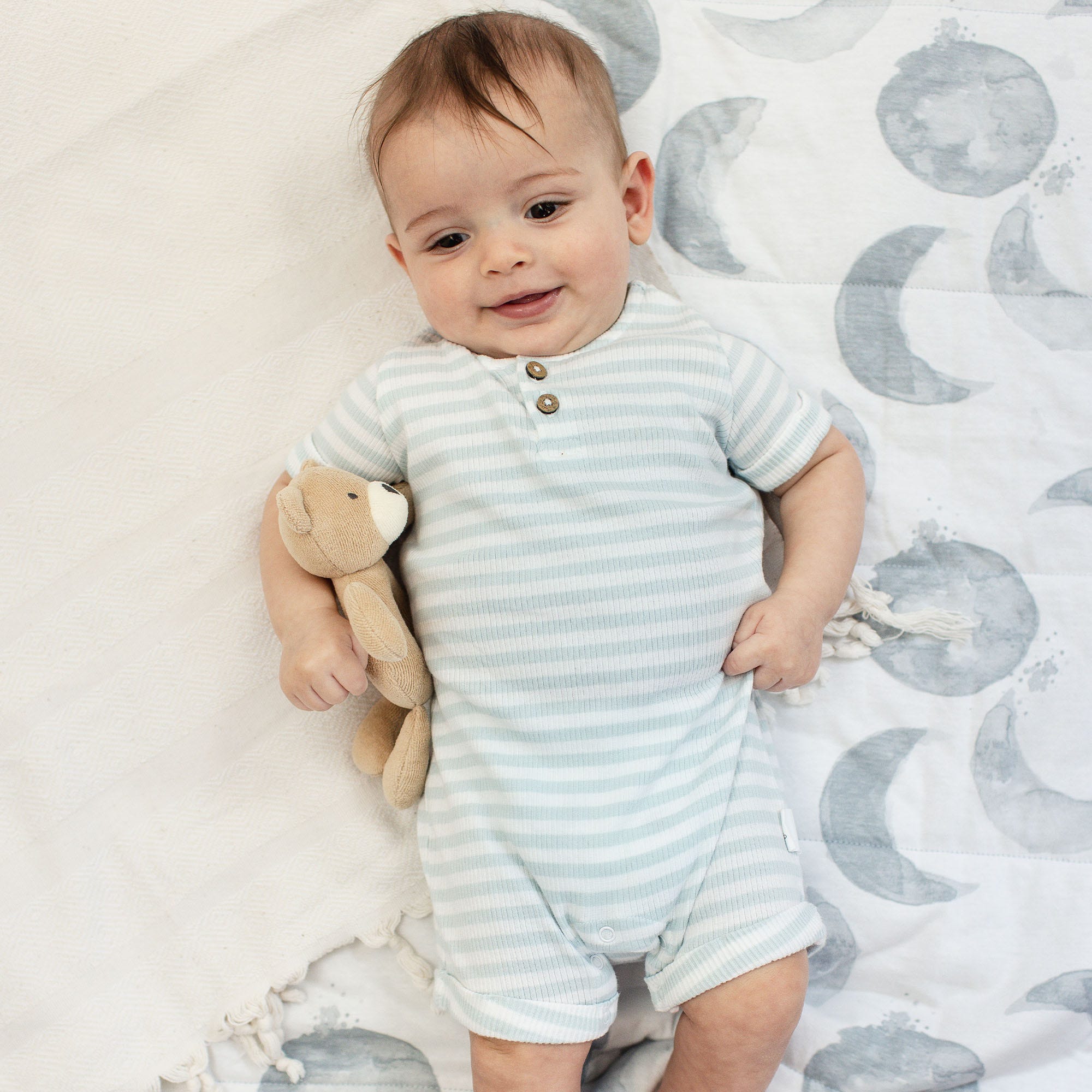  Rib Stripe Organic Cotton Baby Romper、mySite、layawaytickets