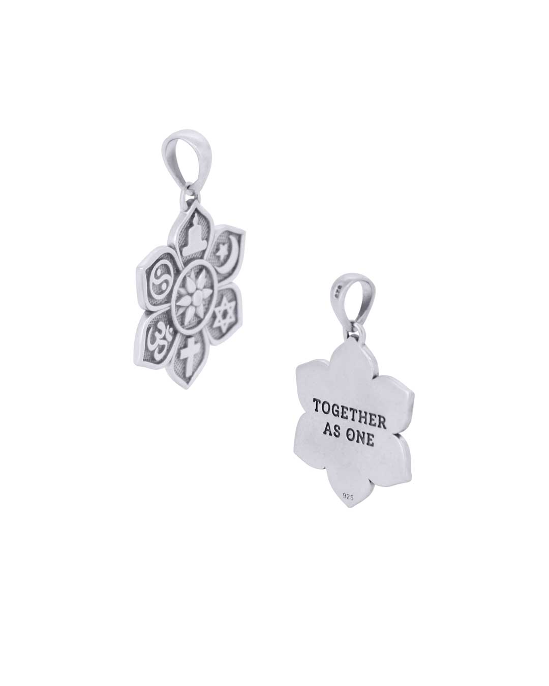 Sterling Silver Coexist Harmony Pendant – Lotus Design with Spiritual Symbols of Unity、mySite、topwebapps