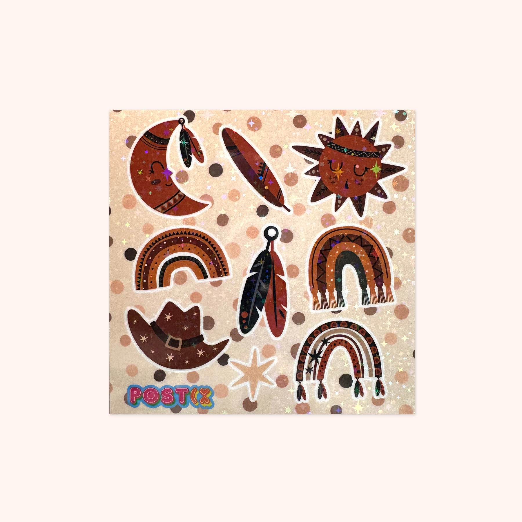  Western Boho Square Hologram Sticker Sheet、mySite、ghnorth