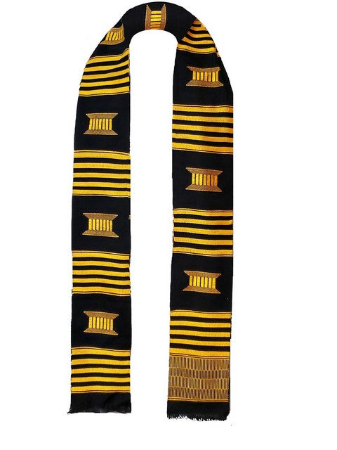 Black and Gold Handwoven Kente Sash - Scarf -DPS250、mySite、solidvoid