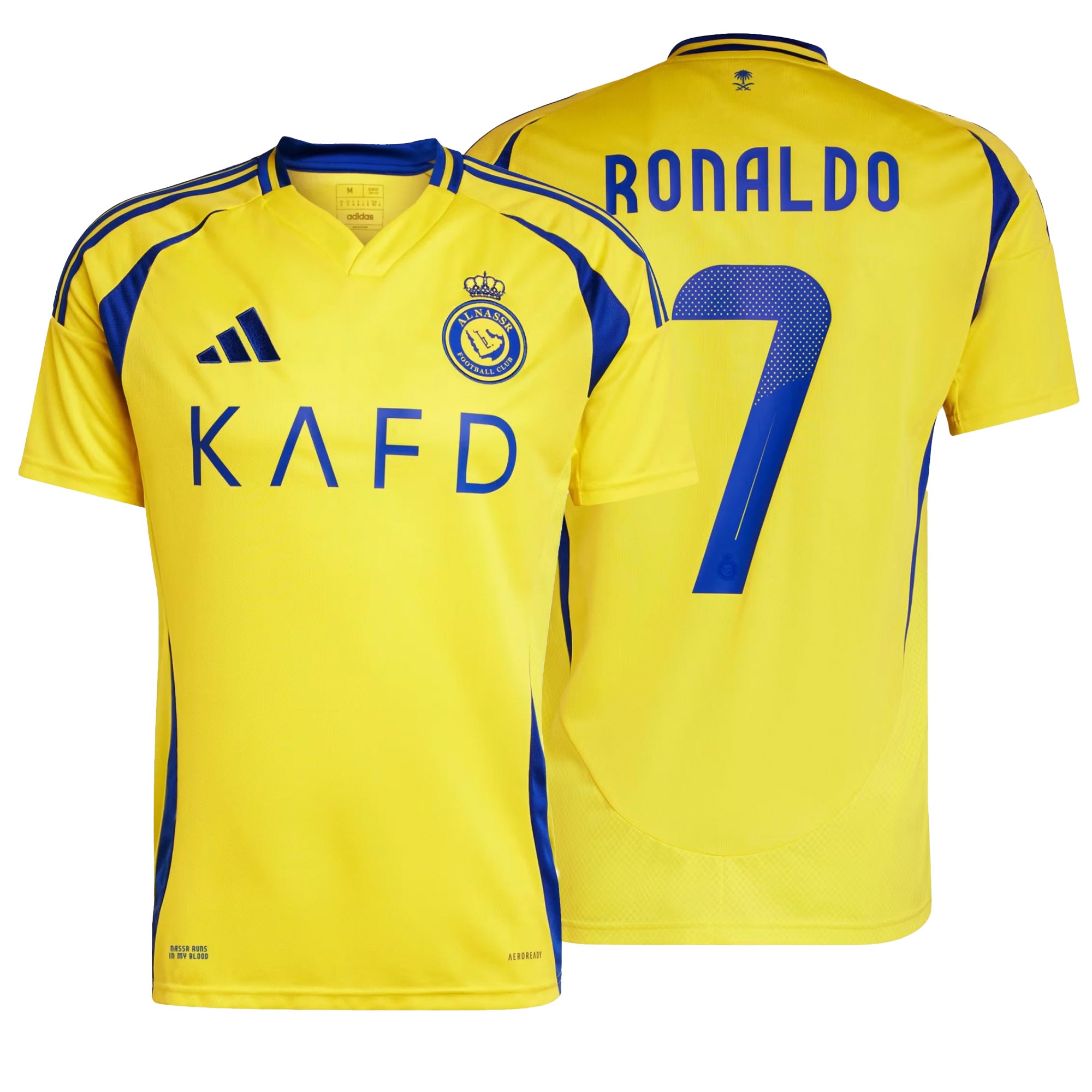 adidas Men's Al Nassr 2024/25 Home Jersey w/ Ronaldo #7 Printing Impact Yellow/Royal Blue、mySite、bottomscart