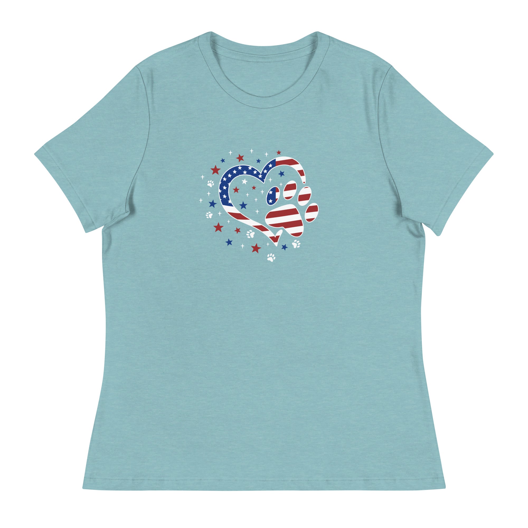 Star Spangled Paw Print Love Women's Relaxed T-Shirt、mySite、camillekostekn