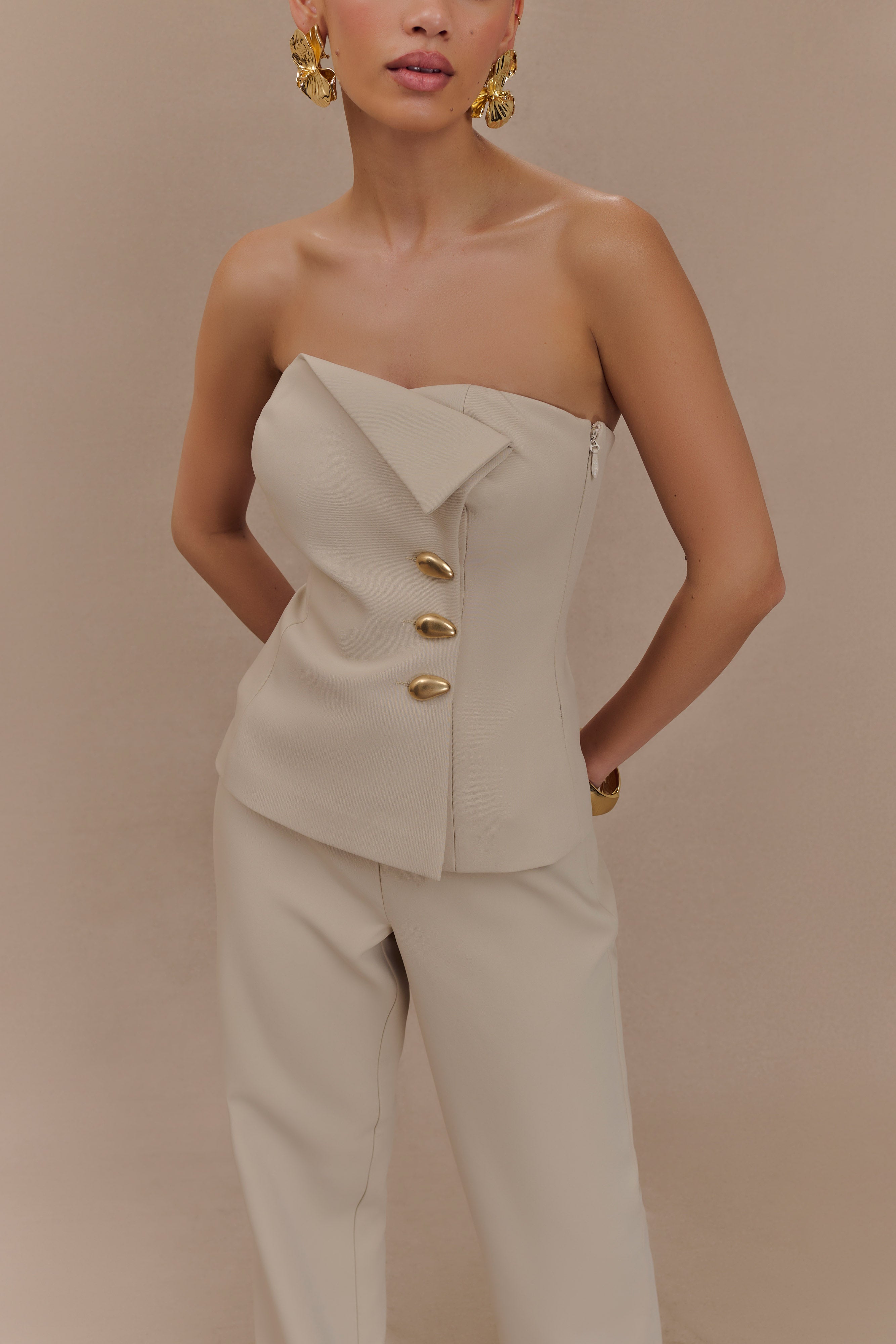 Lindie Strapless Suiting Top - Sand、mySite、solidvoid