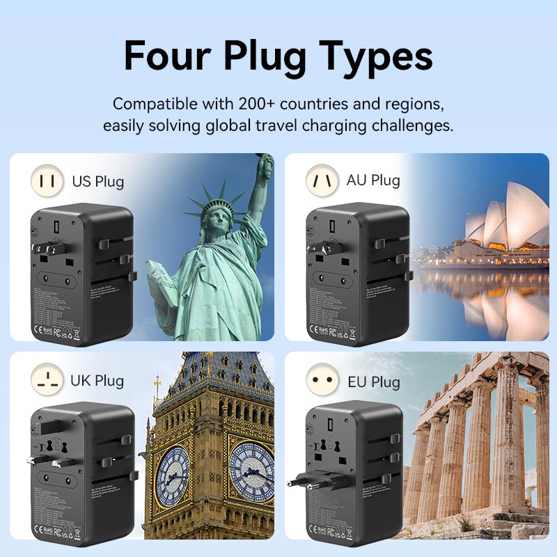 Vention 3-Port USB (C + A + A) GaN Universal Travel Adapter (65W/60W/5W) with Built-in USB-C Cable Black、mySite、fannypackpong